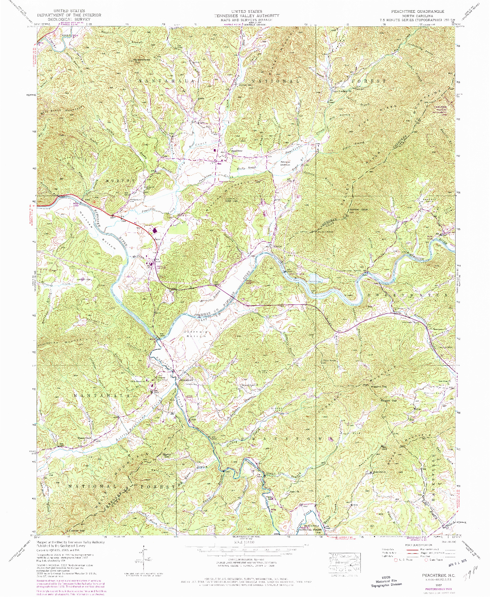 USGS 1:24000-SCALE QUADRANGLE FOR PEACHTREE, NC 1937