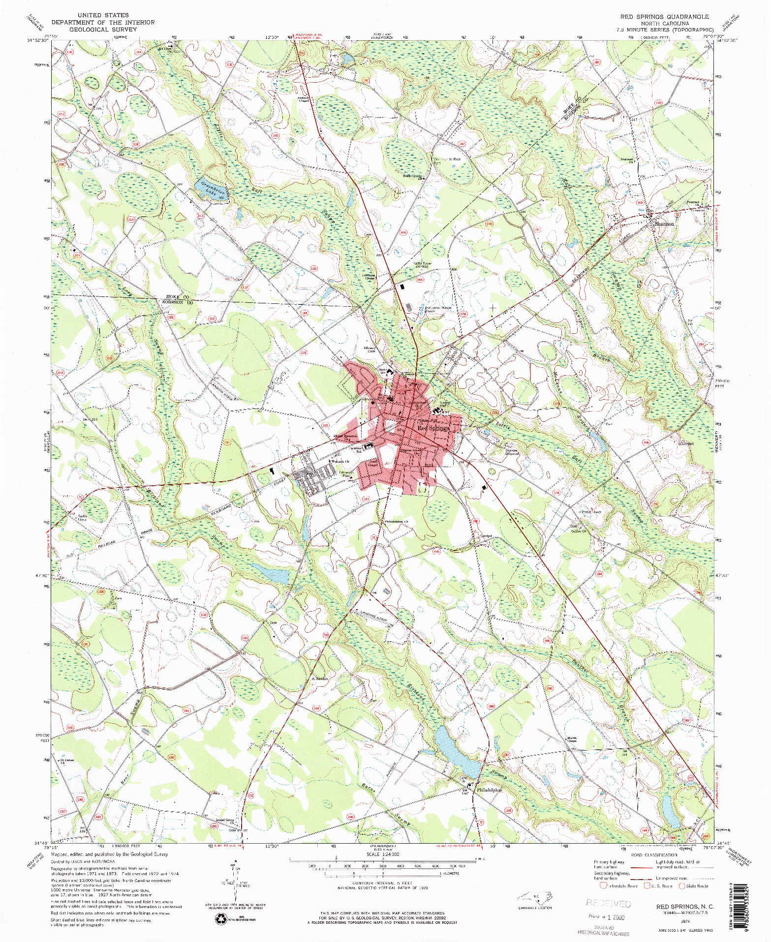 USGS 1:24000-SCALE QUADRANGLE FOR RED SPRINGS, NC 1974