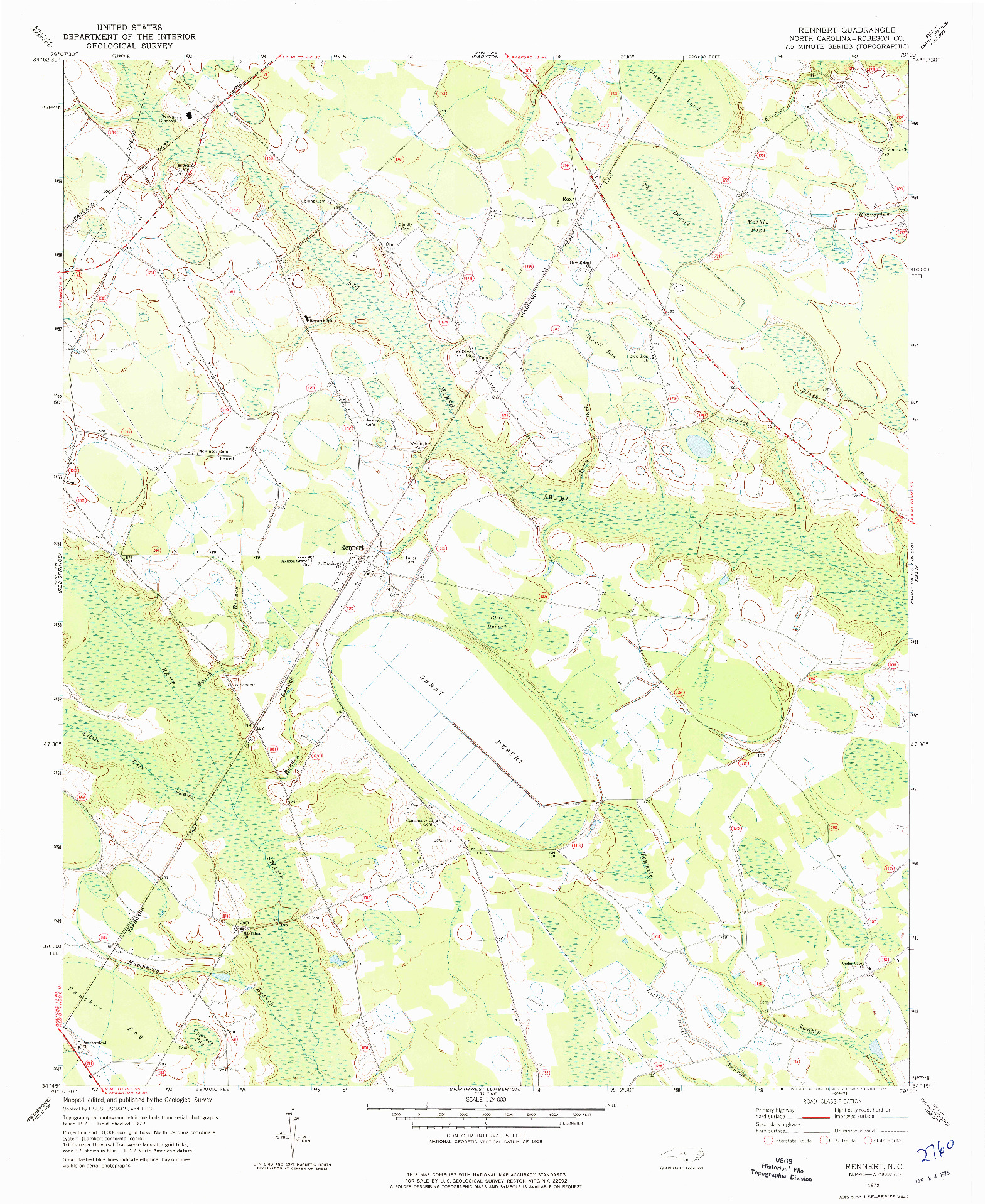 USGS 1:24000-SCALE QUADRANGLE FOR RENNERT, NC 1972