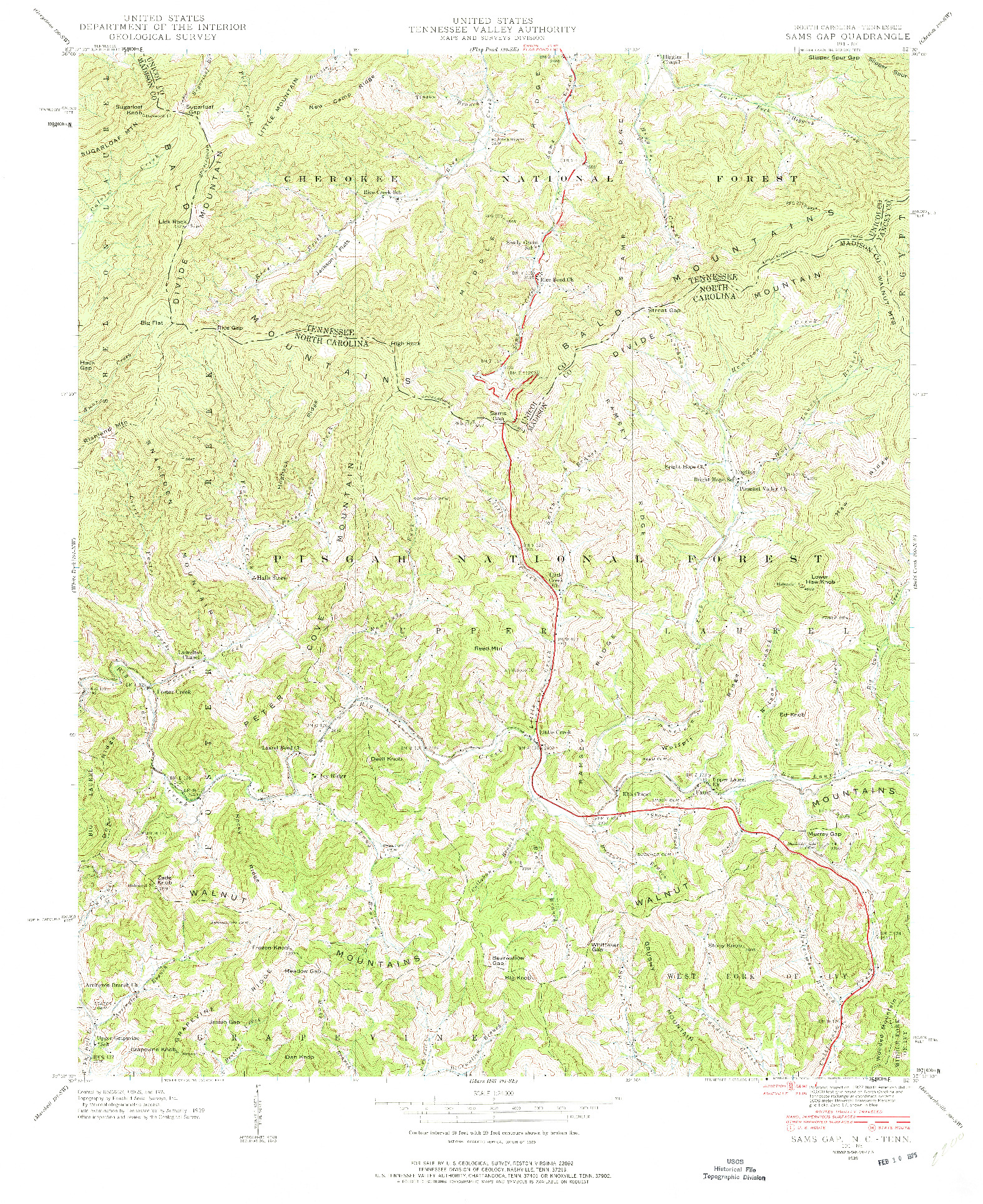 USGS 1:24000-SCALE QUADRANGLE FOR SAMS GAP, NC 1939