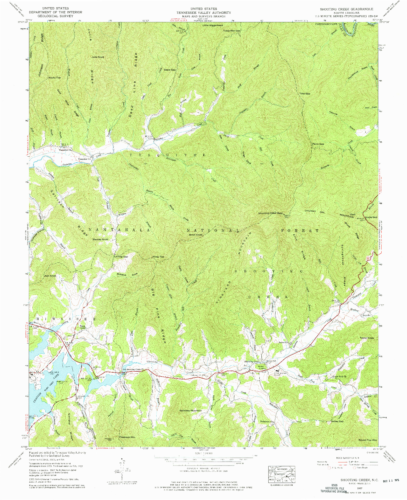 USGS 1:24000-SCALE QUADRANGLE FOR SHOOTING CREEK, NC 1957