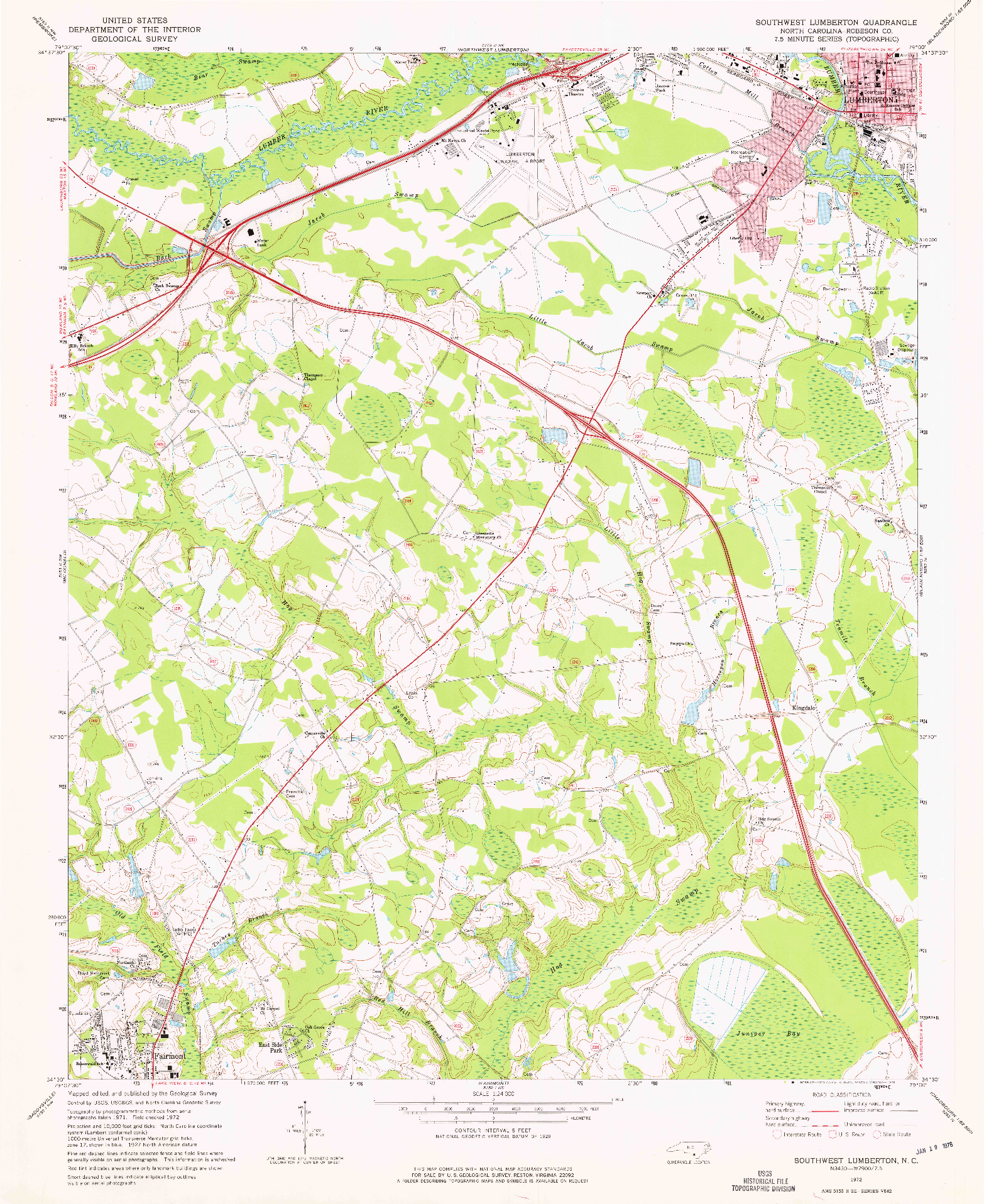 USGS 1:24000-SCALE QUADRANGLE FOR SOUTHWEST LUMBERTON, NC 1972