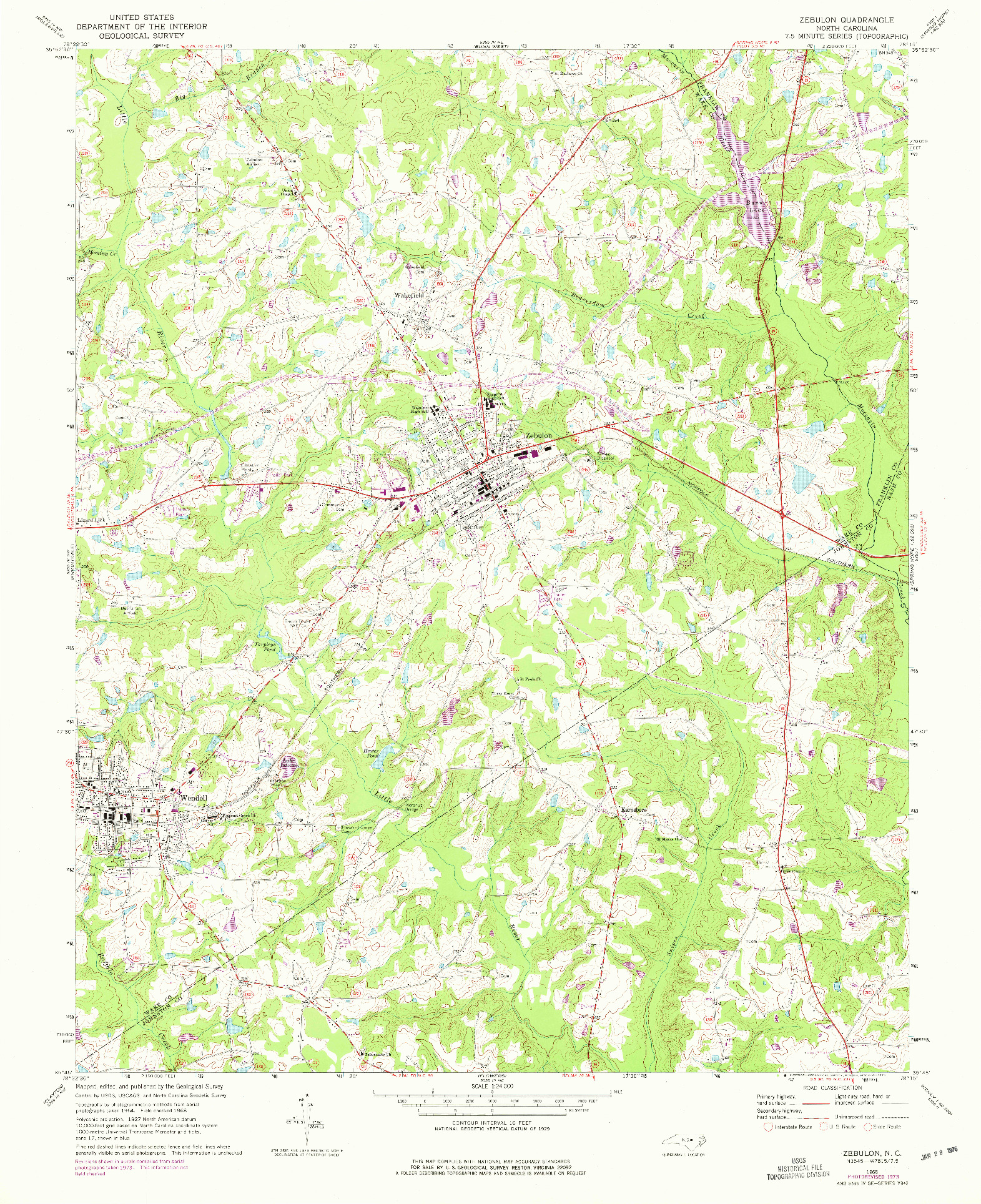 USGS 1:24000-SCALE QUADRANGLE FOR ZEBULON, NC 1968