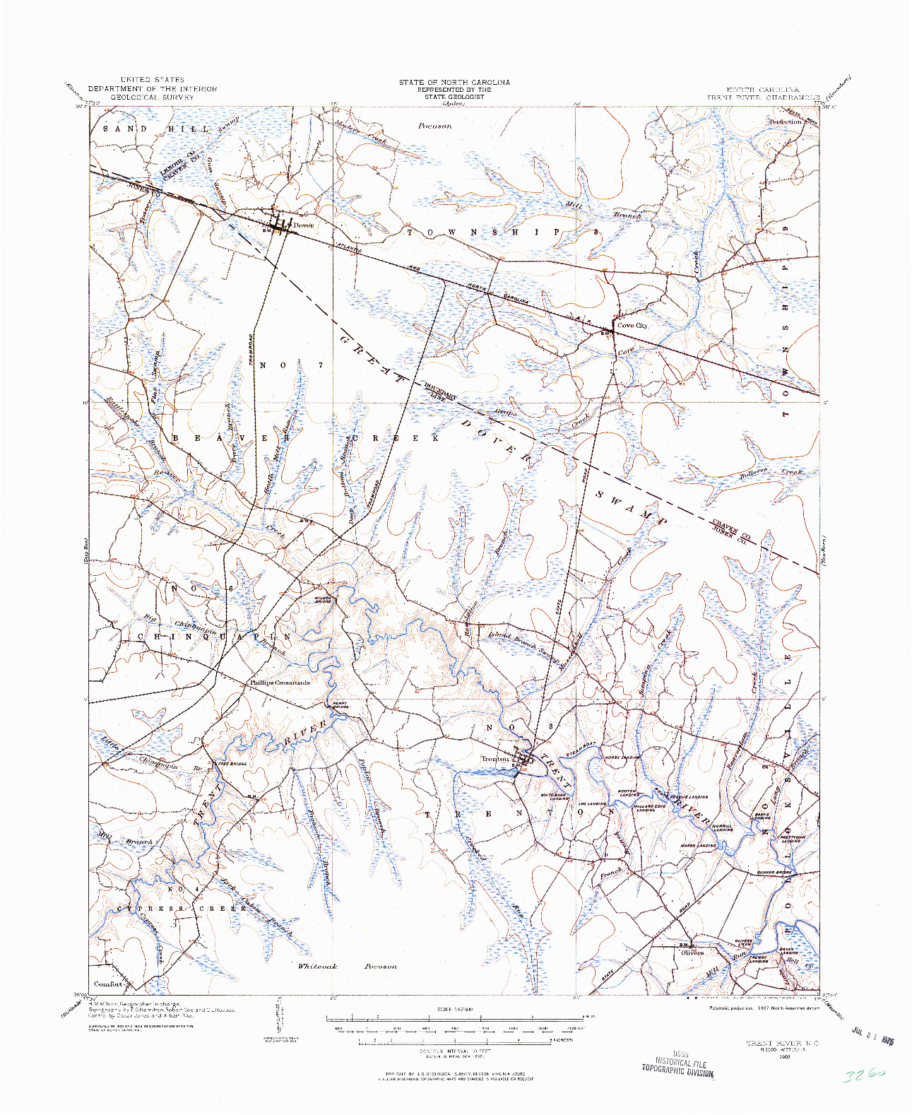 USGS 1:62500-SCALE QUADRANGLE FOR TRENT RIVER, NC 1903