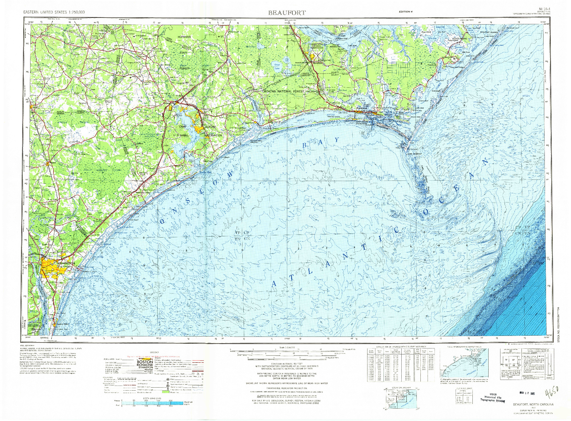 USGS 1:250000-SCALE QUADRANGLE FOR BEAUFORT, NC 1972