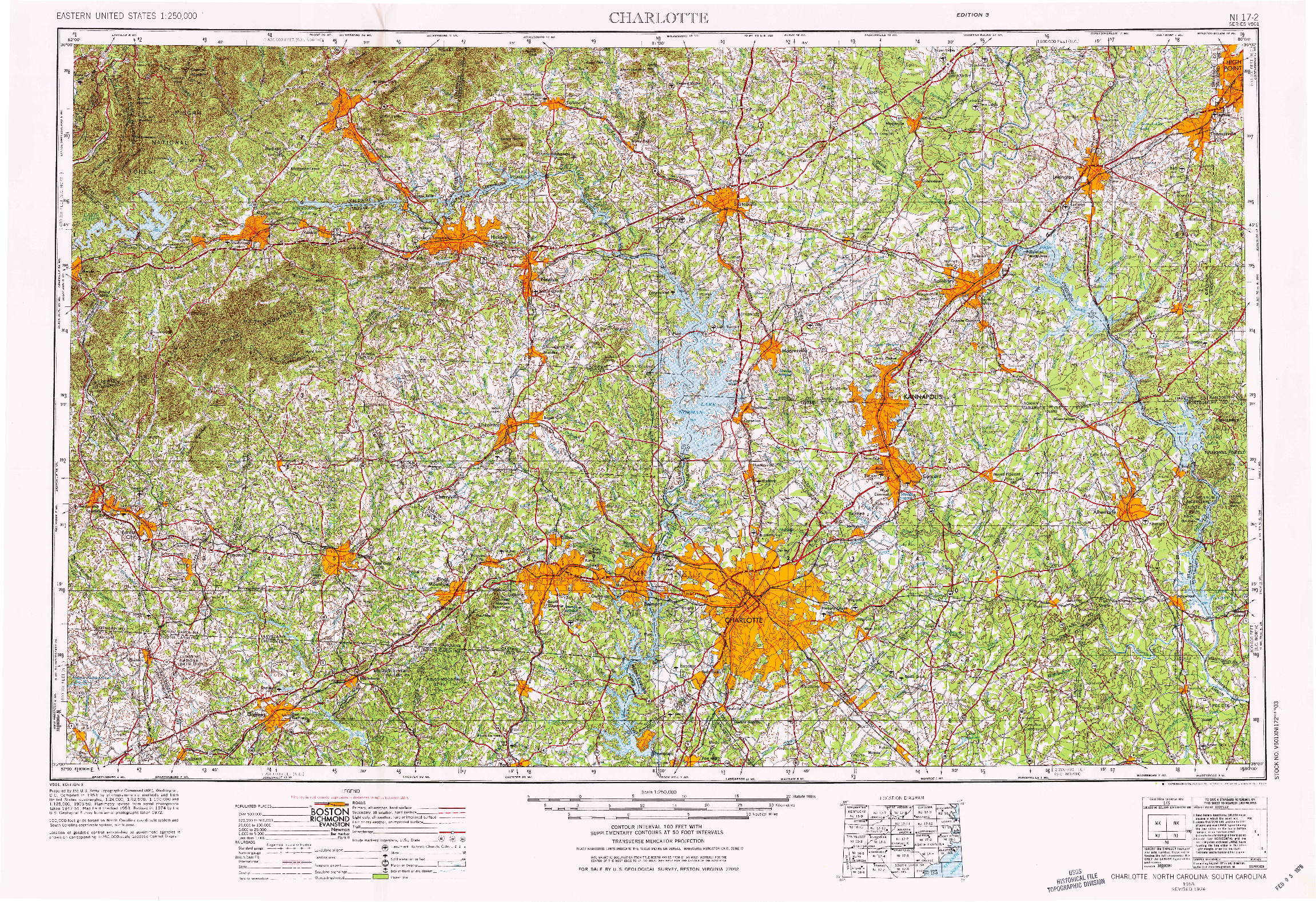 USGS 1:250000-SCALE QUADRANGLE FOR CHARLOTTE, NC 1953