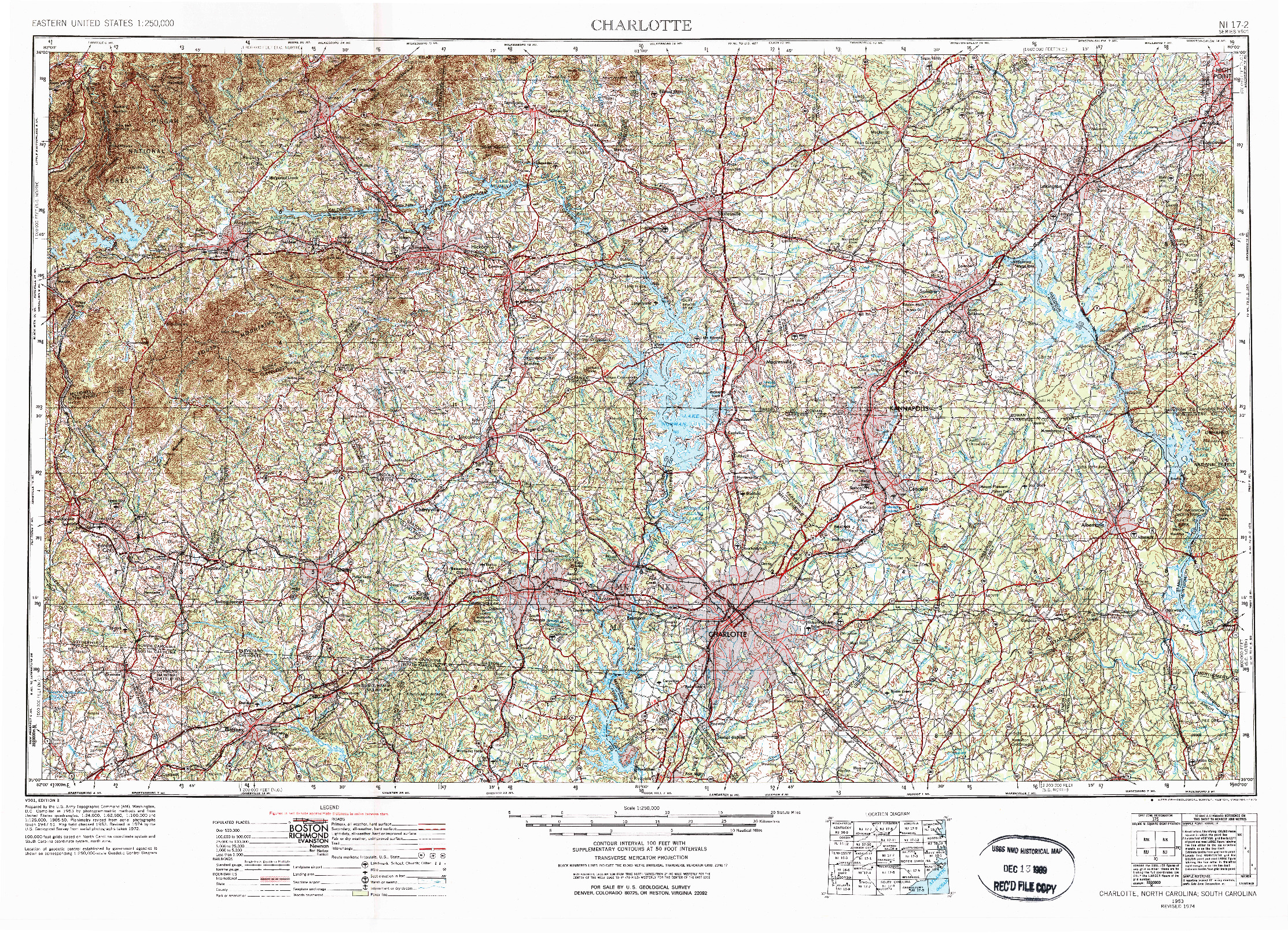 USGS 1:250000-SCALE QUADRANGLE FOR CHARLOTTE, NC 1953