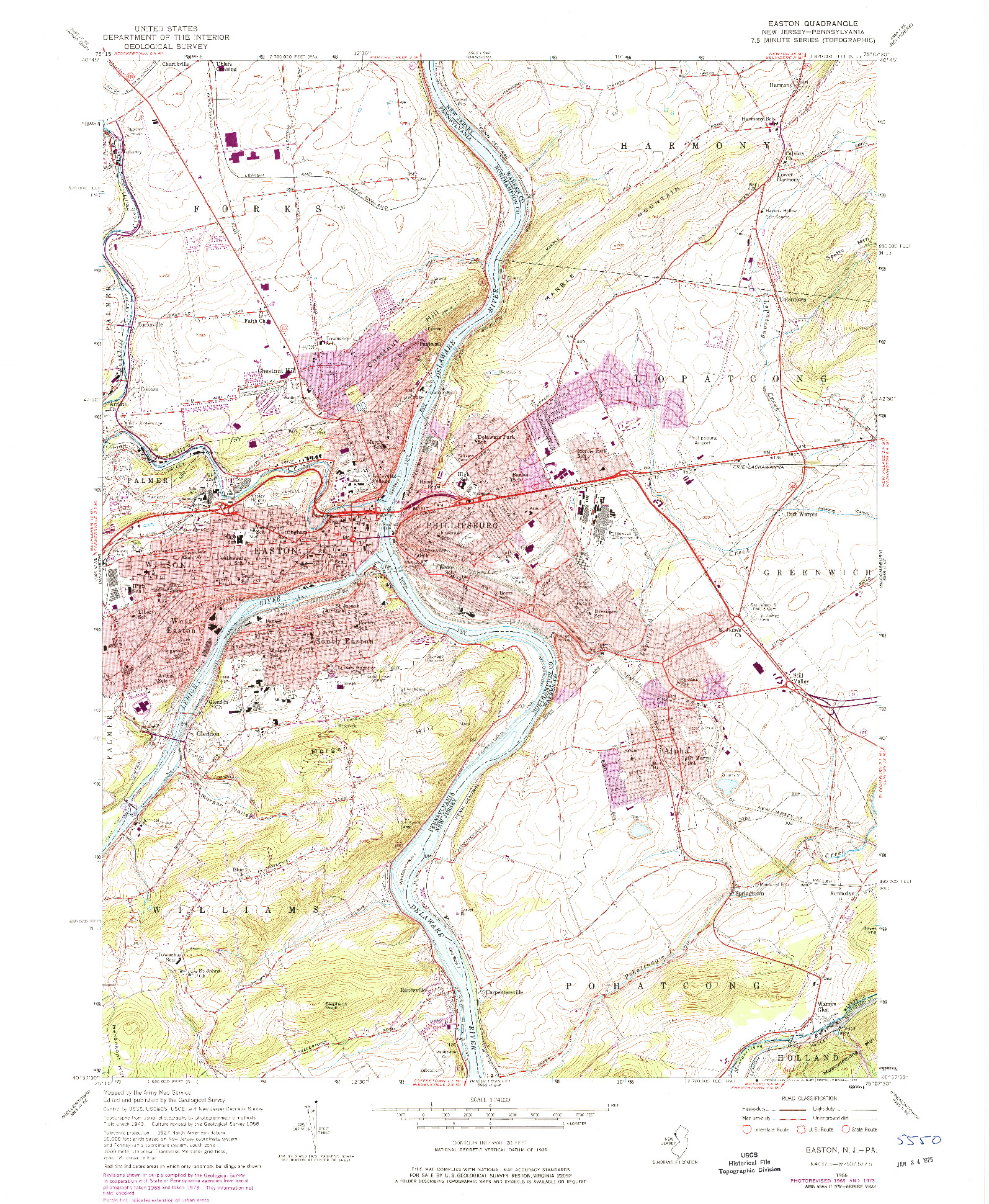 USGS 1:24000-SCALE QUADRANGLE FOR EASTON, NJ 1956