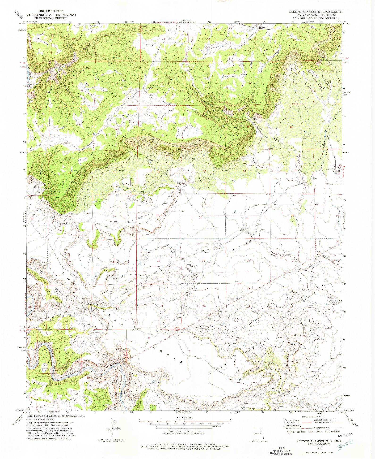 USGS 1:24000-SCALE QUADRANGLE FOR ARROYO ALAMOCITO, NM 1972