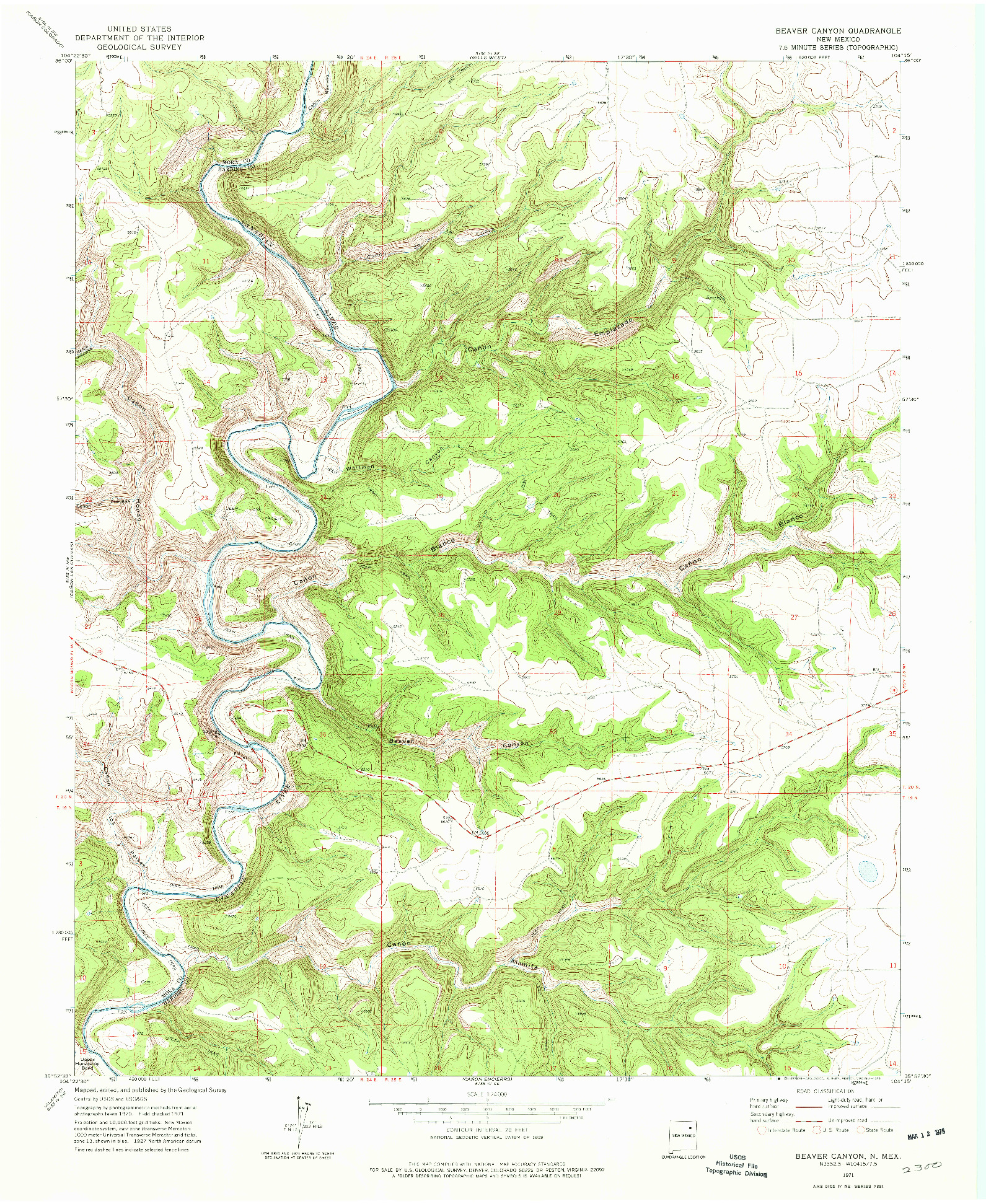 USGS 1:24000-SCALE QUADRANGLE FOR BEAVER CANYON, NM 1971