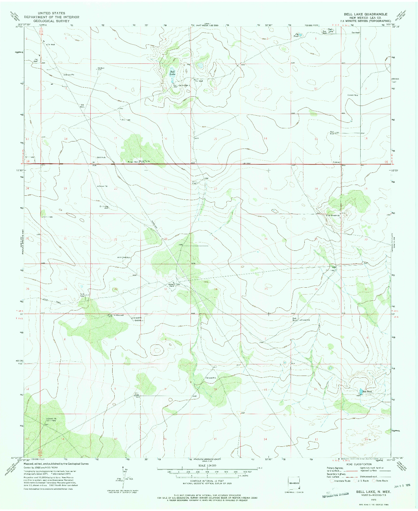 USGS 1:24000-SCALE QUADRANGLE FOR BELL LAKE, NM 1973