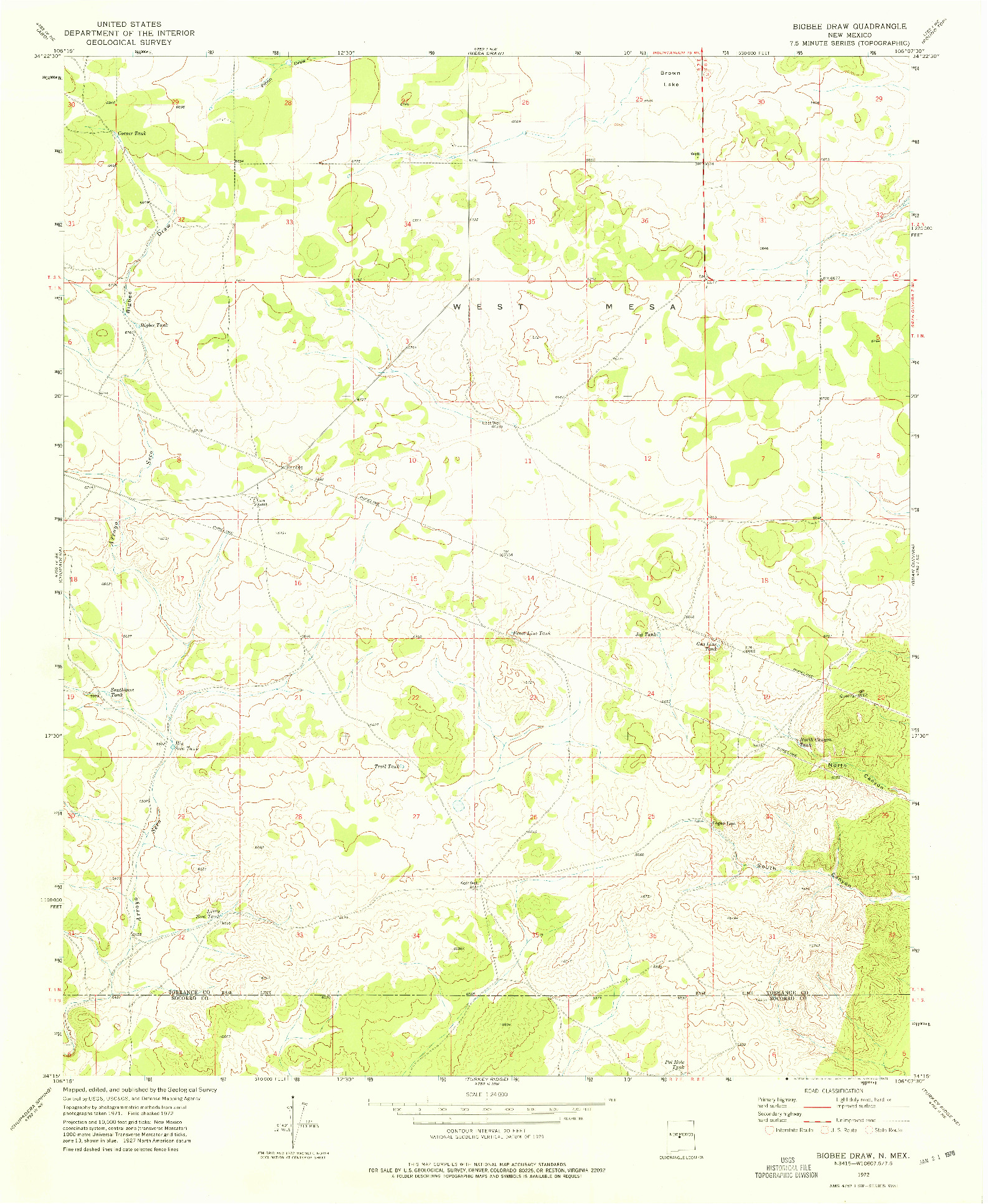 USGS 1:24000-SCALE QUADRANGLE FOR BIGBEE DRAW, NM 1972