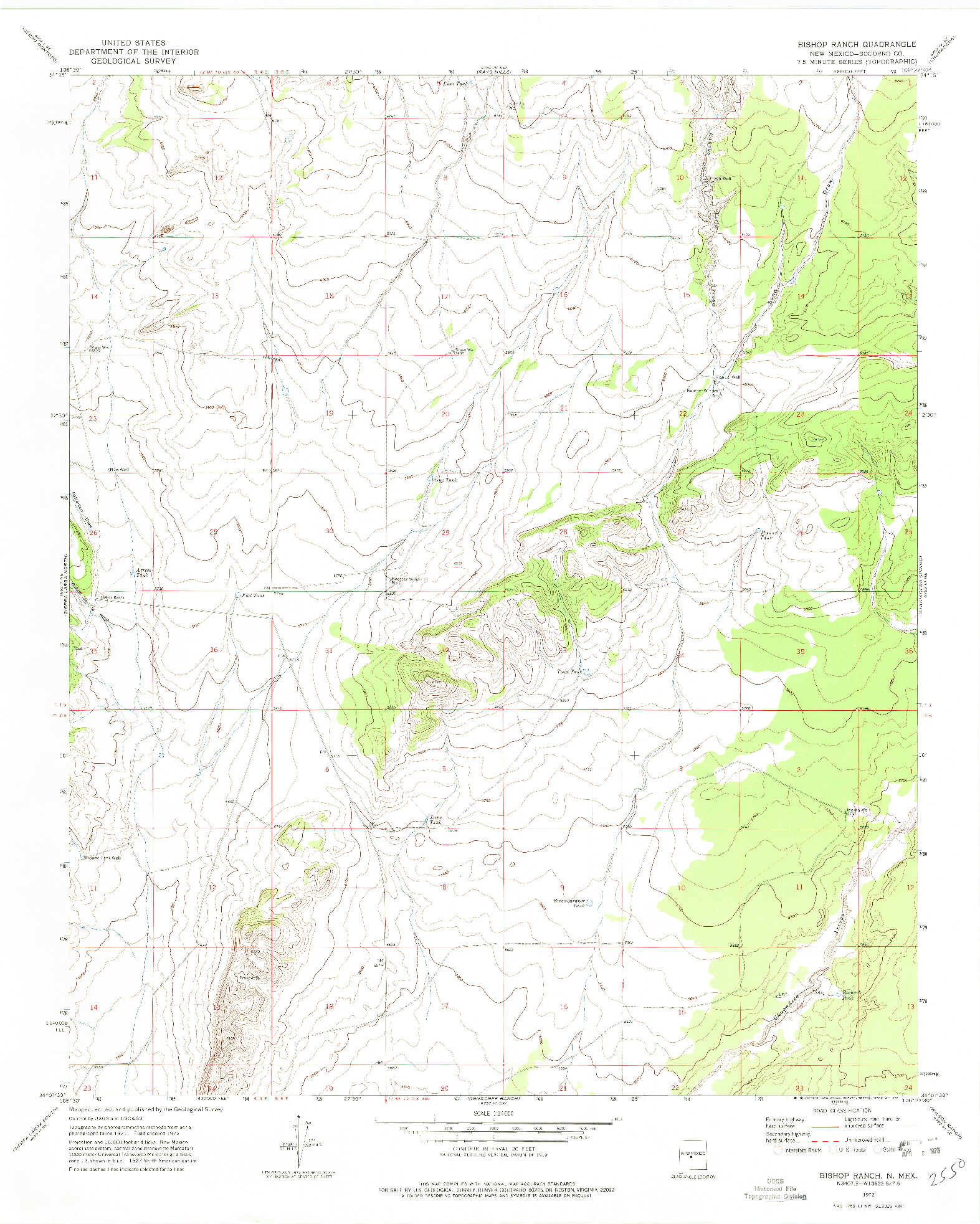 USGS 1:24000-SCALE QUADRANGLE FOR BISHOP RANCH, NM 1972