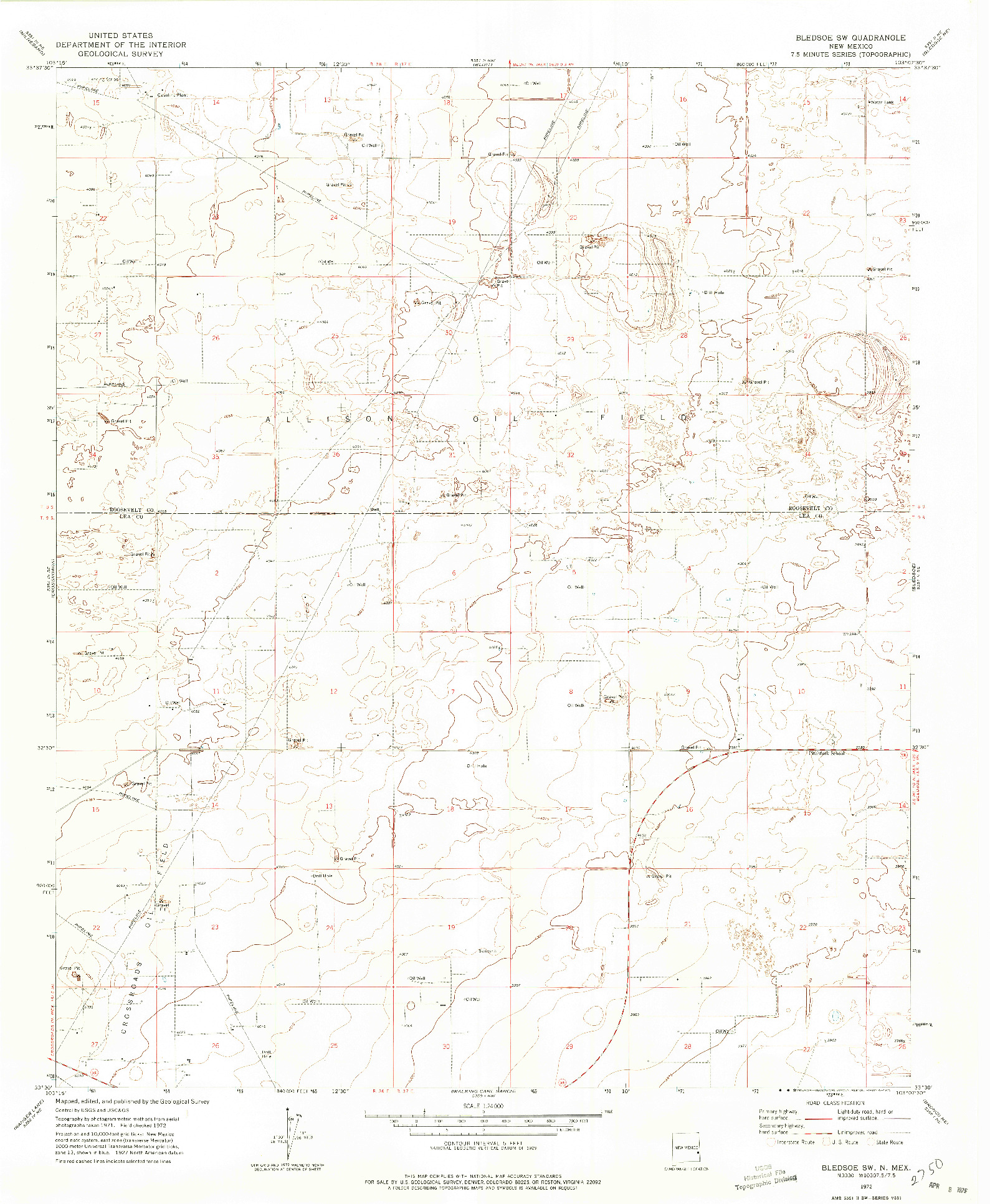 USGS 1:24000-SCALE QUADRANGLE FOR BLEDSOE SW, NM 1972