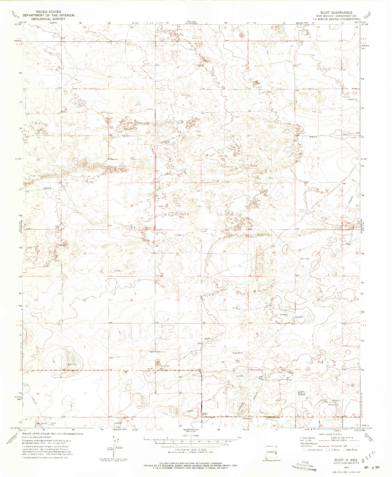 USGS 1:24000-SCALE QUADRANGLE FOR BLUIT, NM 1972