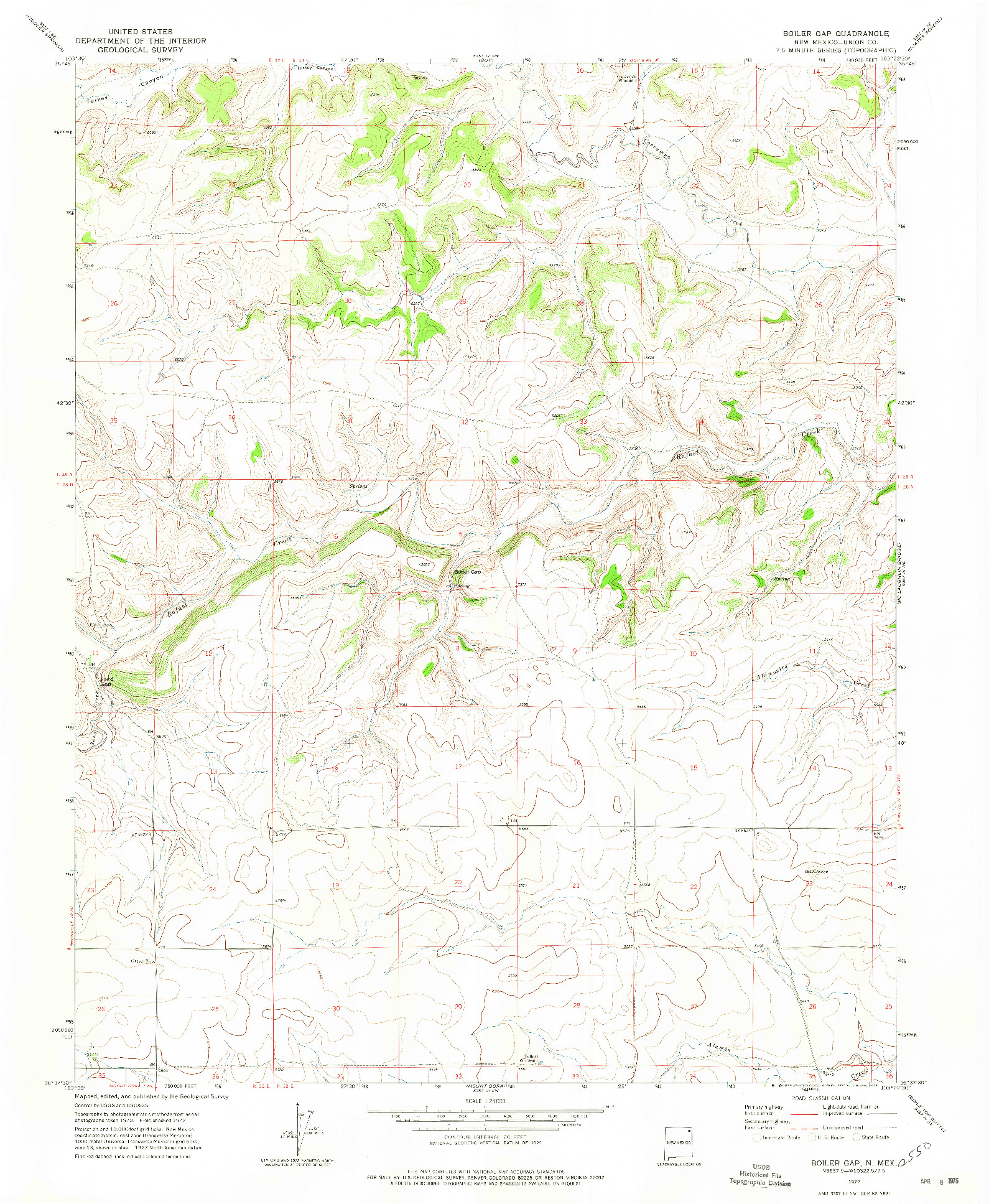 USGS 1:24000-SCALE QUADRANGLE FOR BOILER GAP, NM 1972