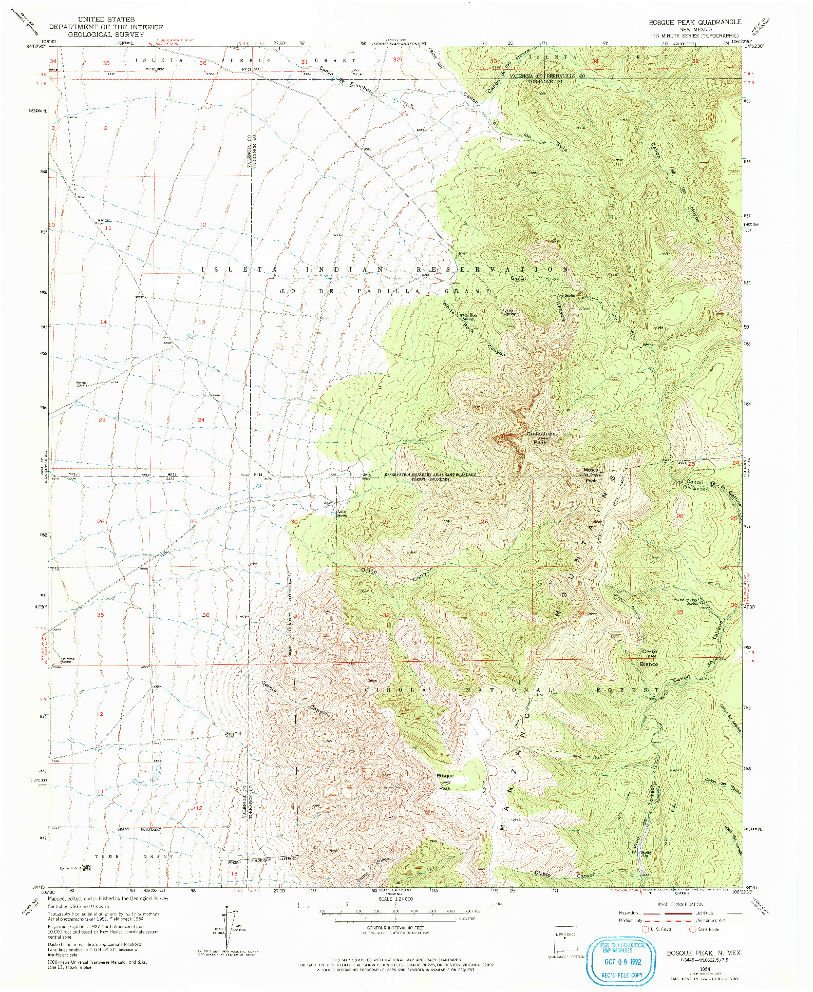 USGS 1:24000-SCALE QUADRANGLE FOR BOSQUE PEAK, NM 1954