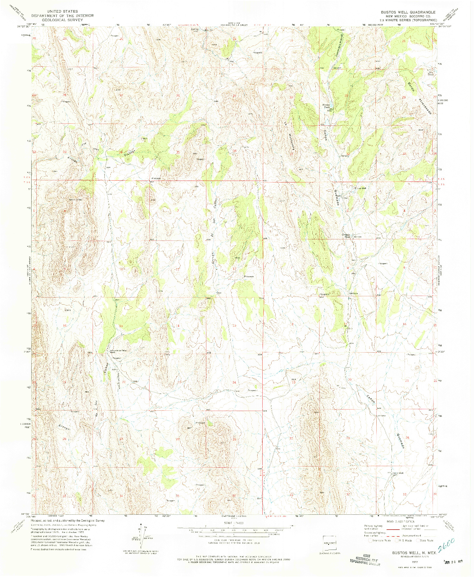 USGS 1:24000-SCALE QUADRANGLE FOR BUSTOS WELL, NM 1972