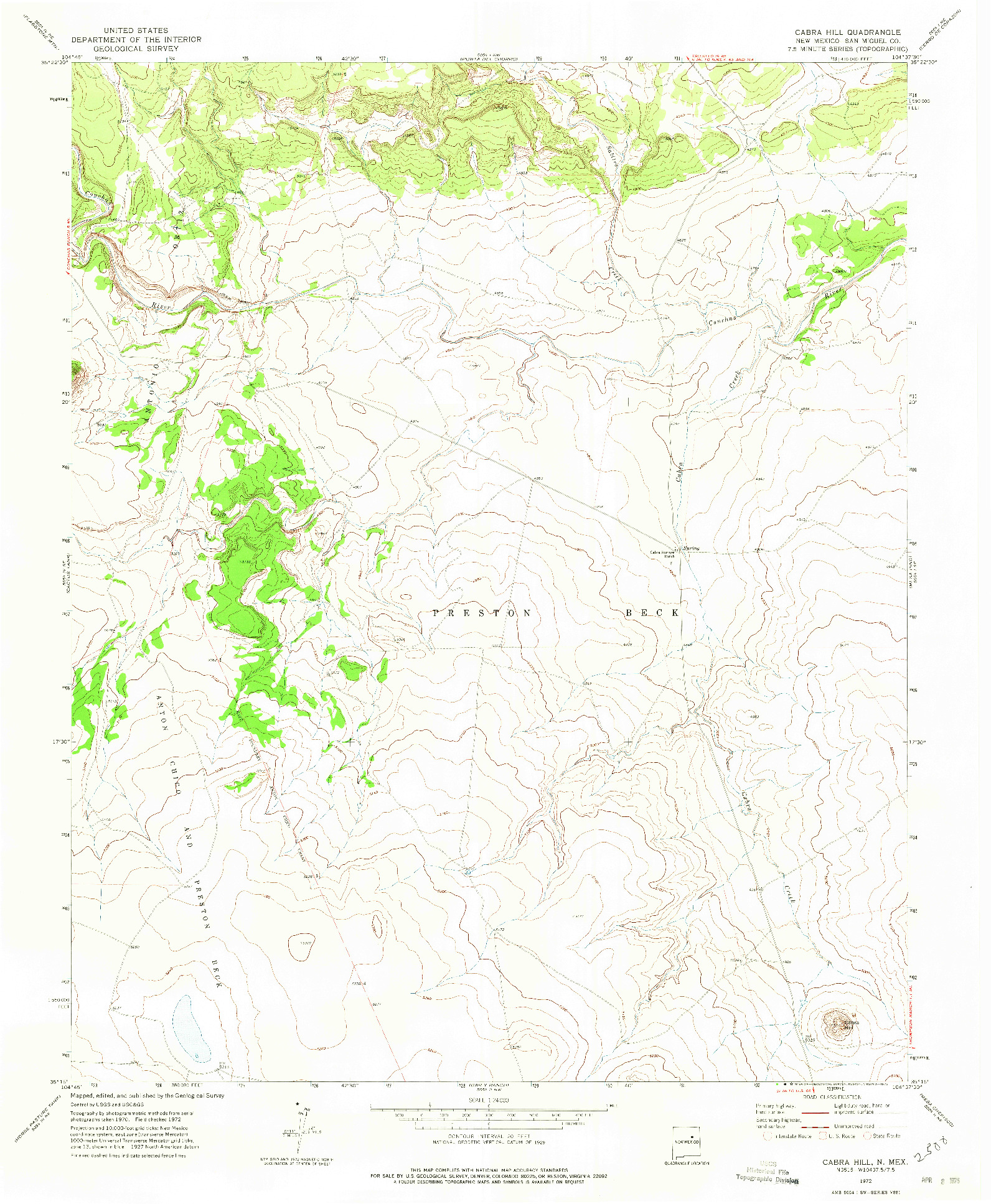 USGS 1:24000-SCALE QUADRANGLE FOR CABRA HILL, NM 1972