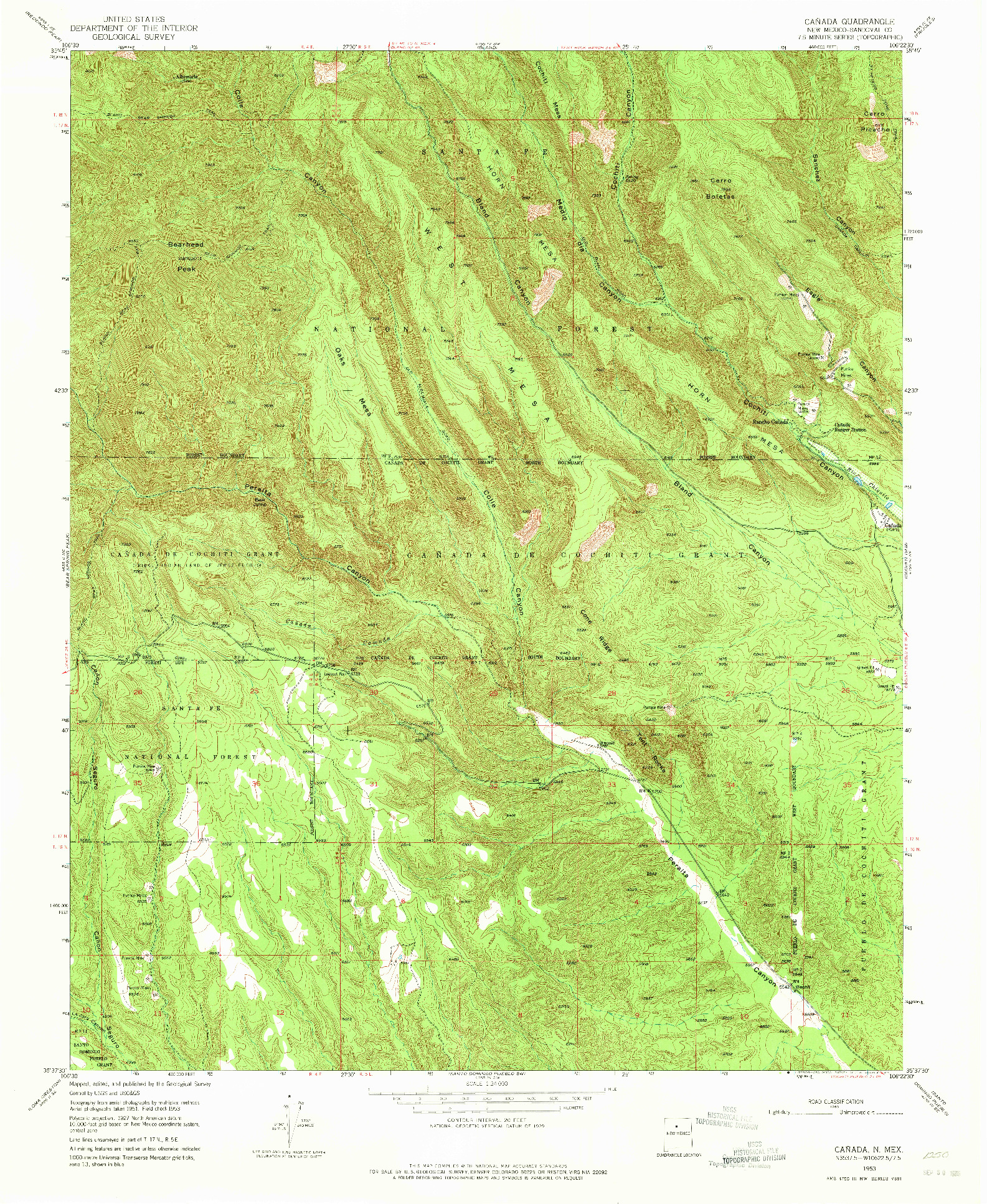 USGS 1:24000-SCALE QUADRANGLE FOR CANADA, NM 1953