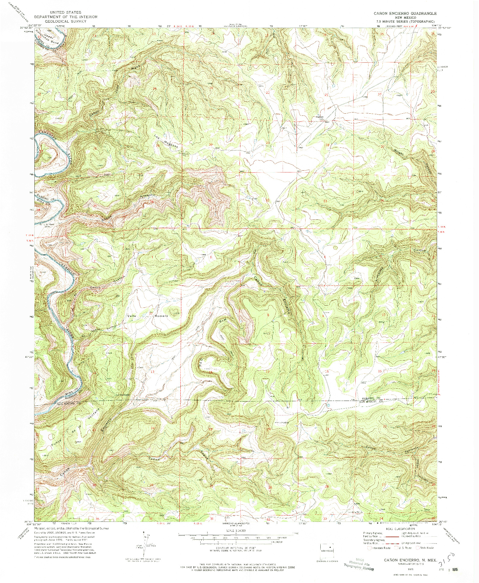 USGS 1:24000-SCALE QUADRANGLE FOR CANON ENCIERRO, NM 1971