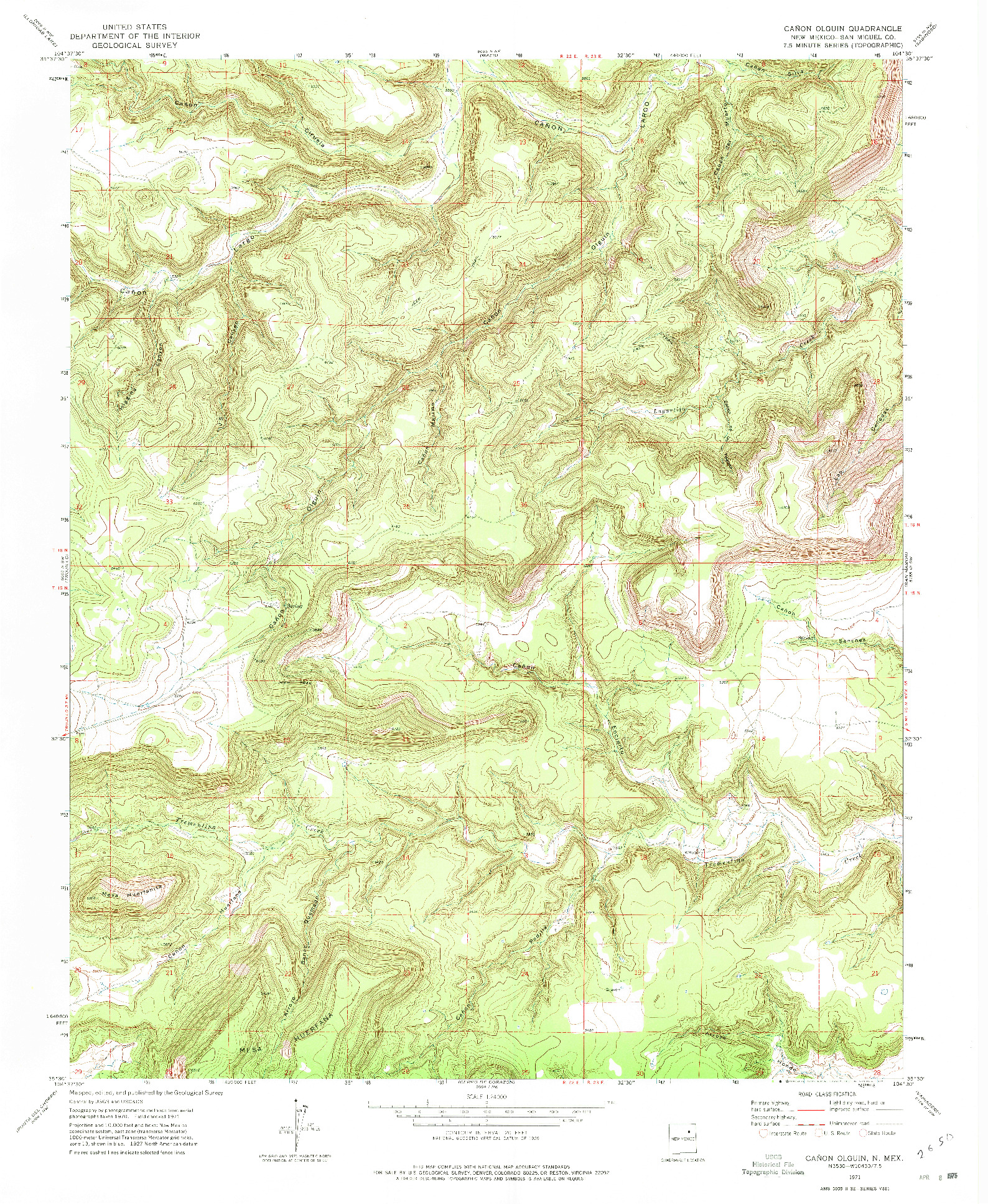 USGS 1:24000-SCALE QUADRANGLE FOR CANON OLGUIN, NM 1971