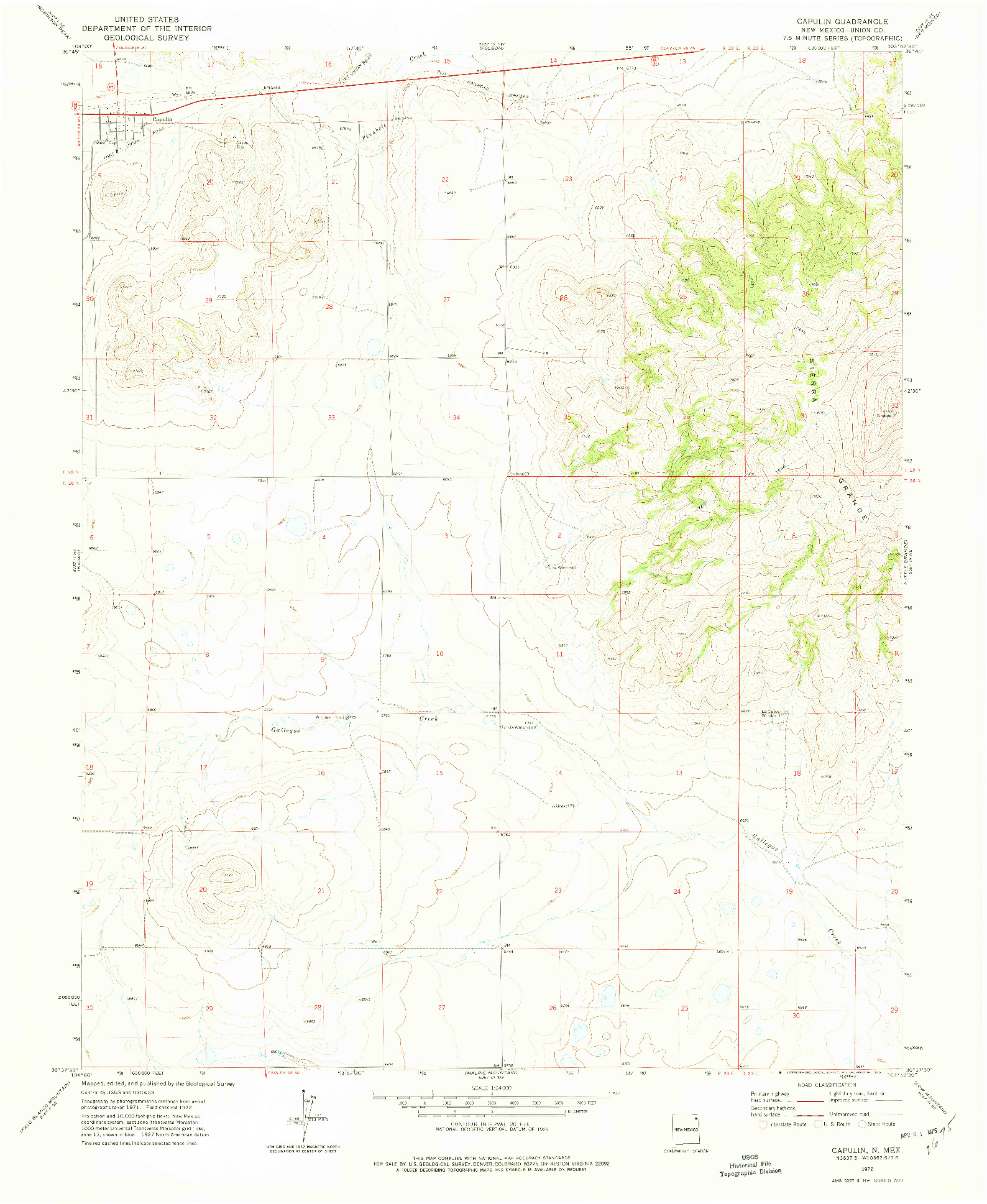 USGS 1:24000-SCALE QUADRANGLE FOR CAPULIN, NM 1972
