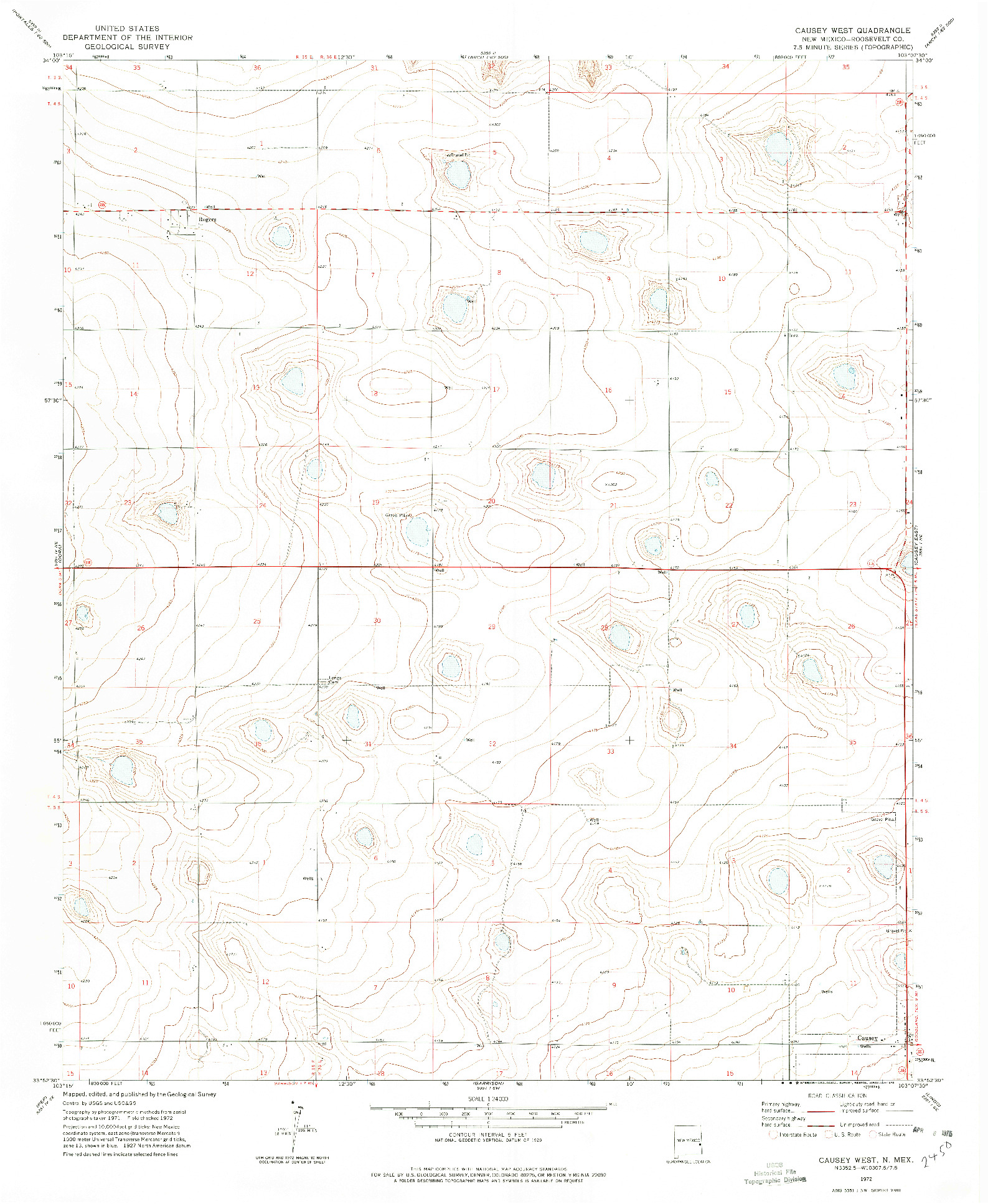 USGS 1:24000-SCALE QUADRANGLE FOR CAUSEY WEST, NM 1972