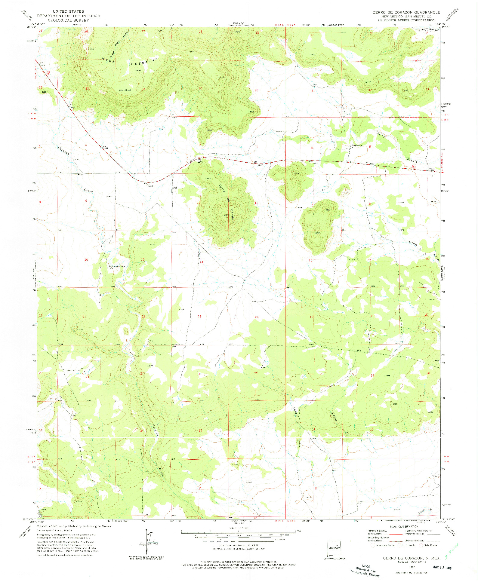 USGS 1:24000-SCALE QUADRANGLE FOR CERRO DE CORAZON, NM 1972