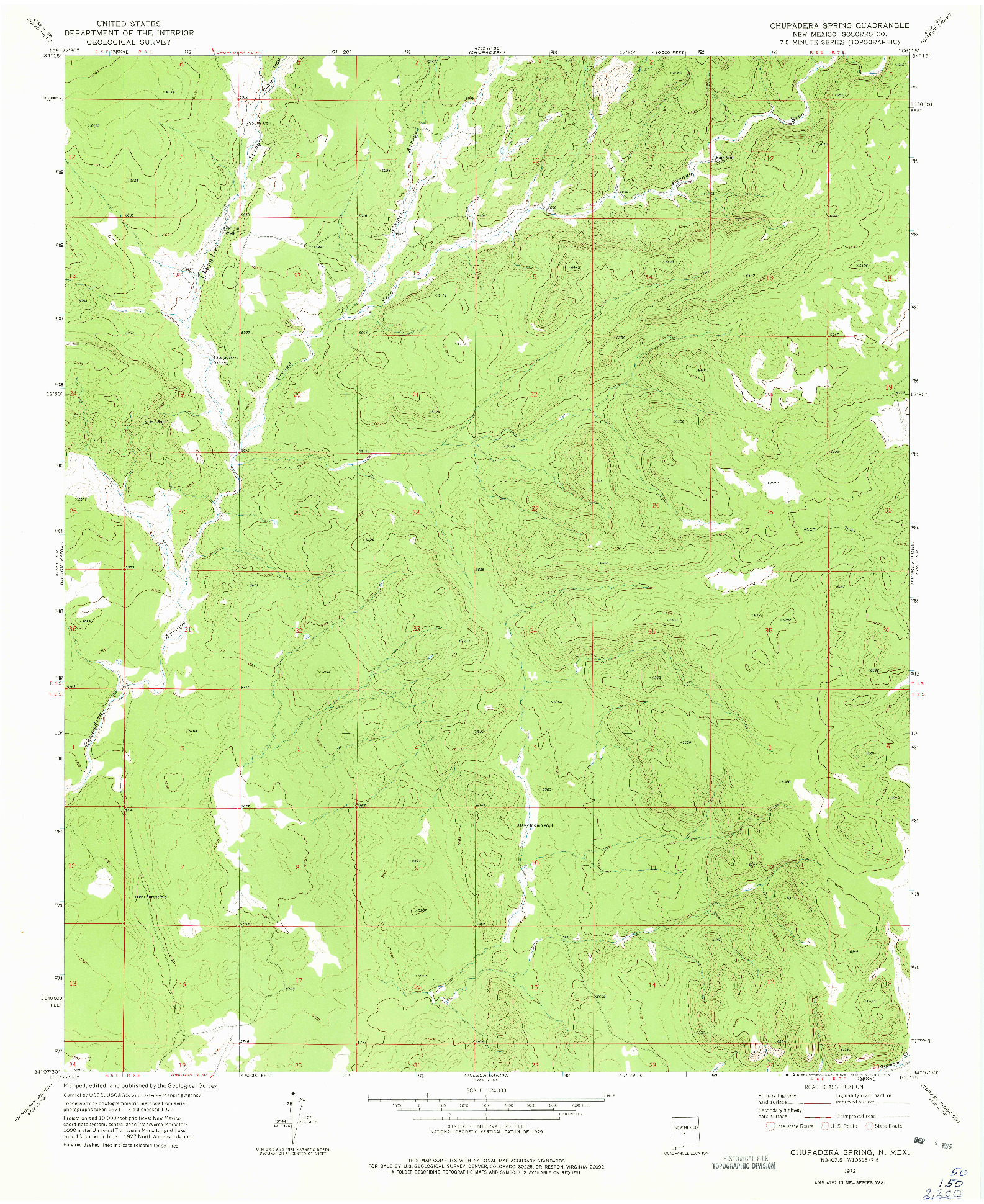 USGS 1:24000-SCALE QUADRANGLE FOR CHUPADERA SPRING, NM 1972