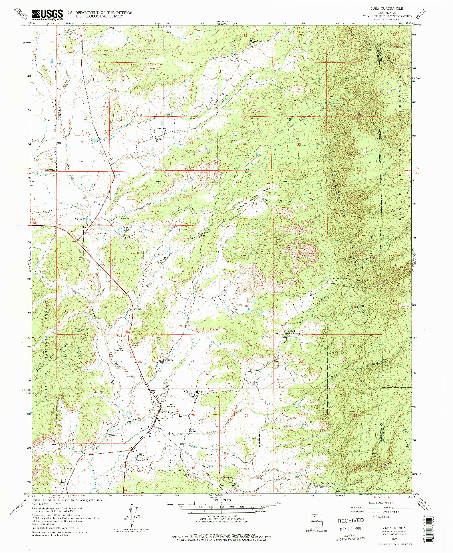 USGS 1:24000-SCALE QUADRANGLE FOR CUBA, NM 1963