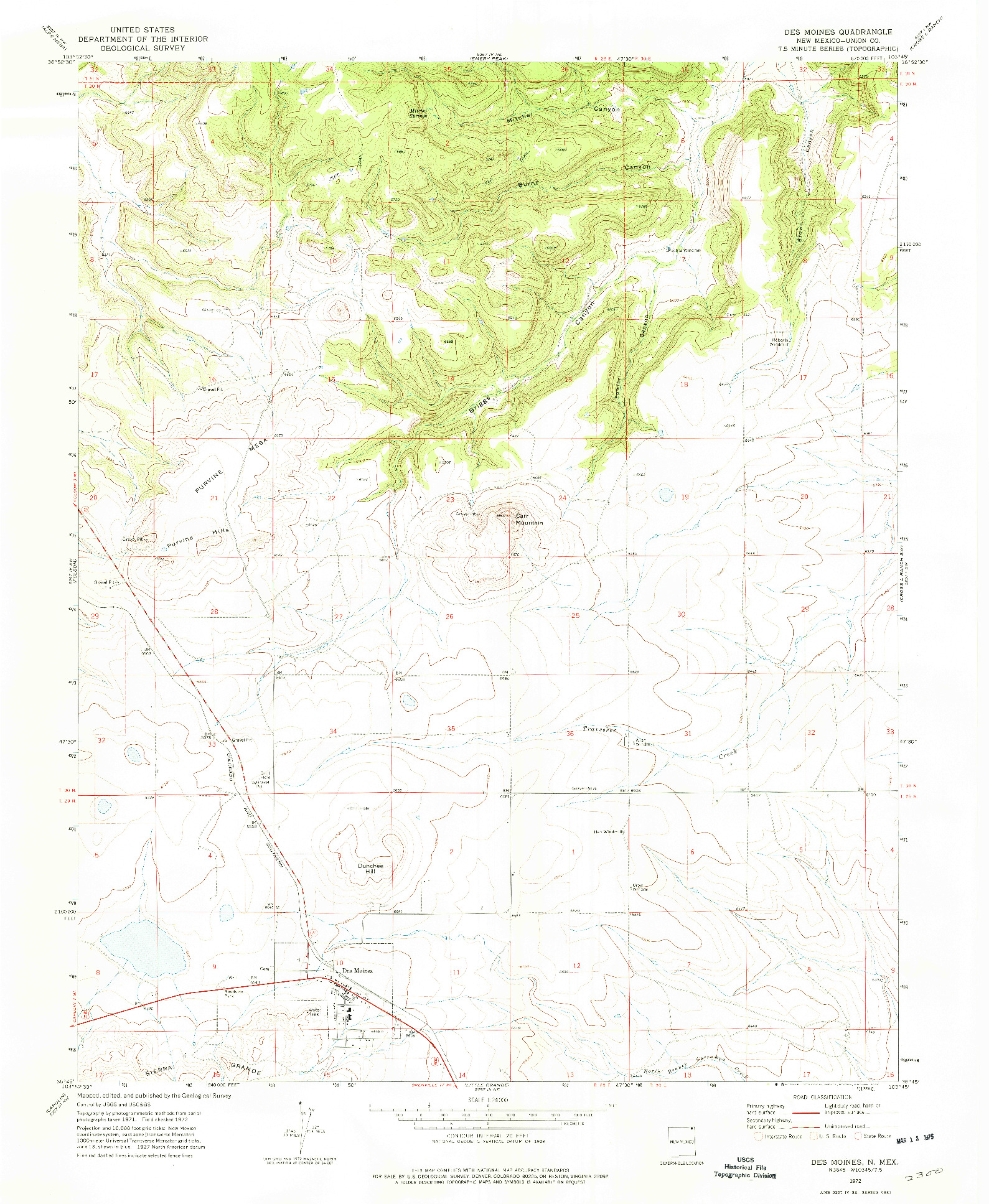USGS 1:24000-SCALE QUADRANGLE FOR DES MOINES, NM 1972