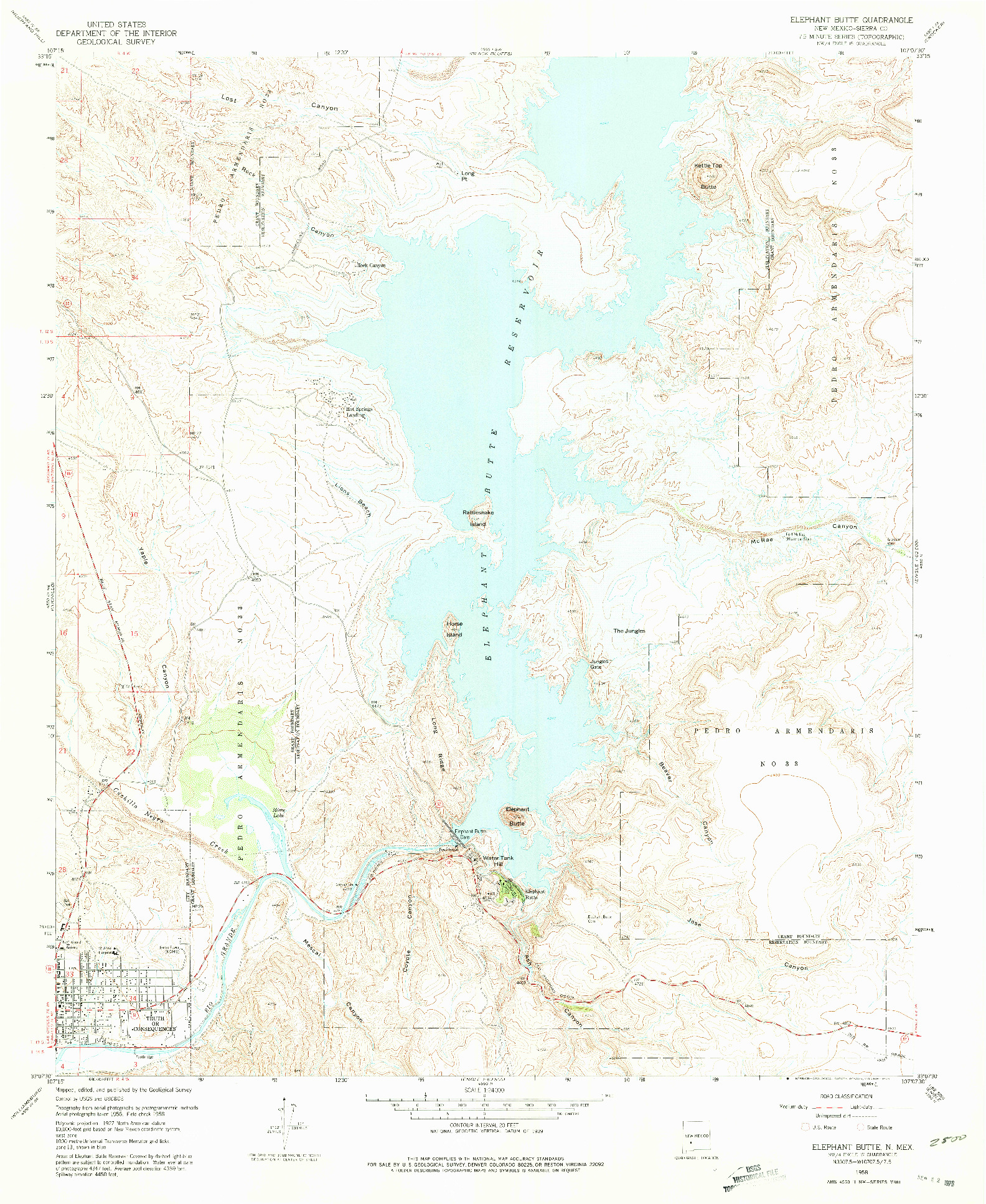 USGS 1:24000-SCALE QUADRANGLE FOR ELEPHANT BUTTE, NM 1958