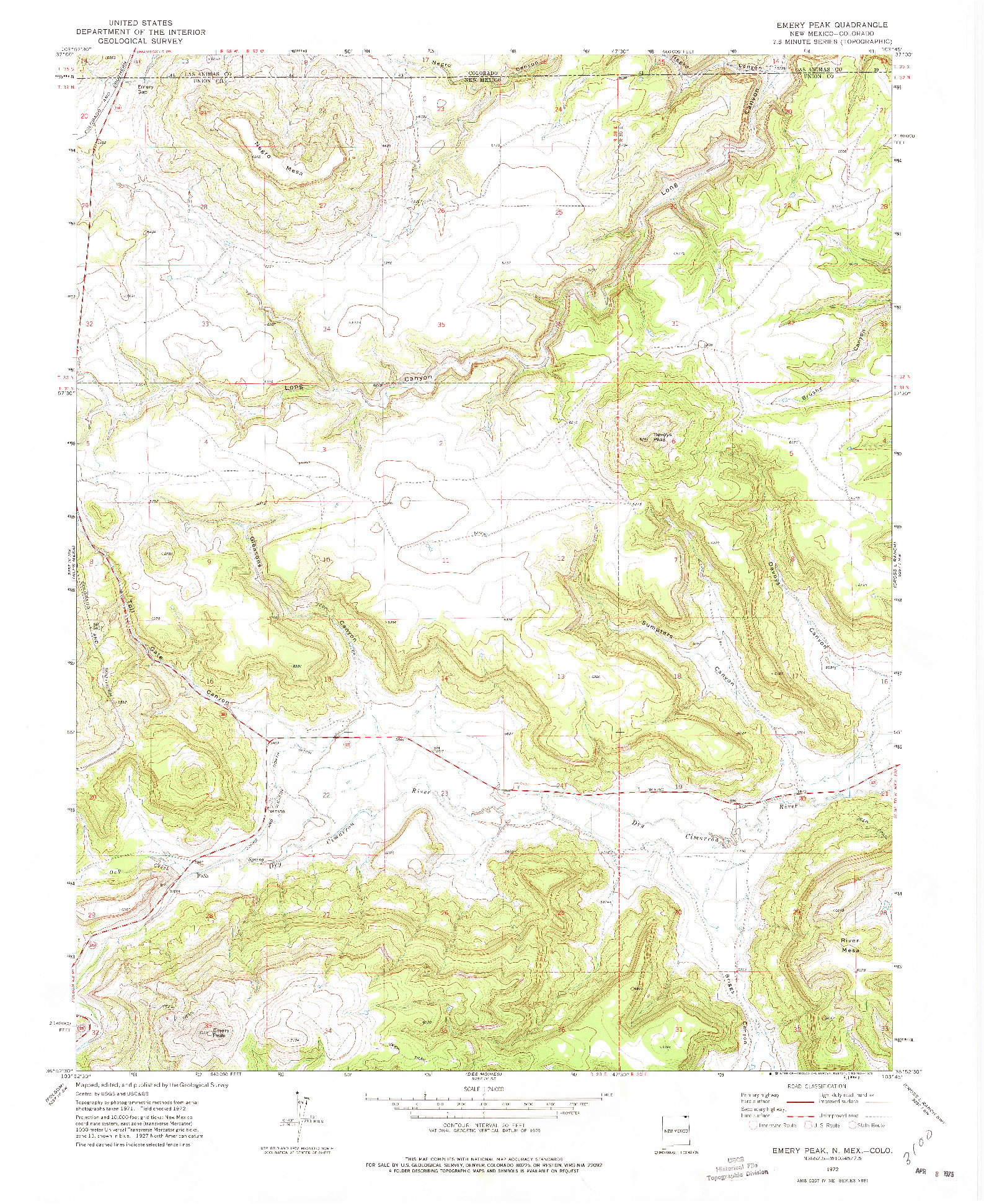 USGS 1:24000-SCALE QUADRANGLE FOR EMERY PEAK, NM 1972