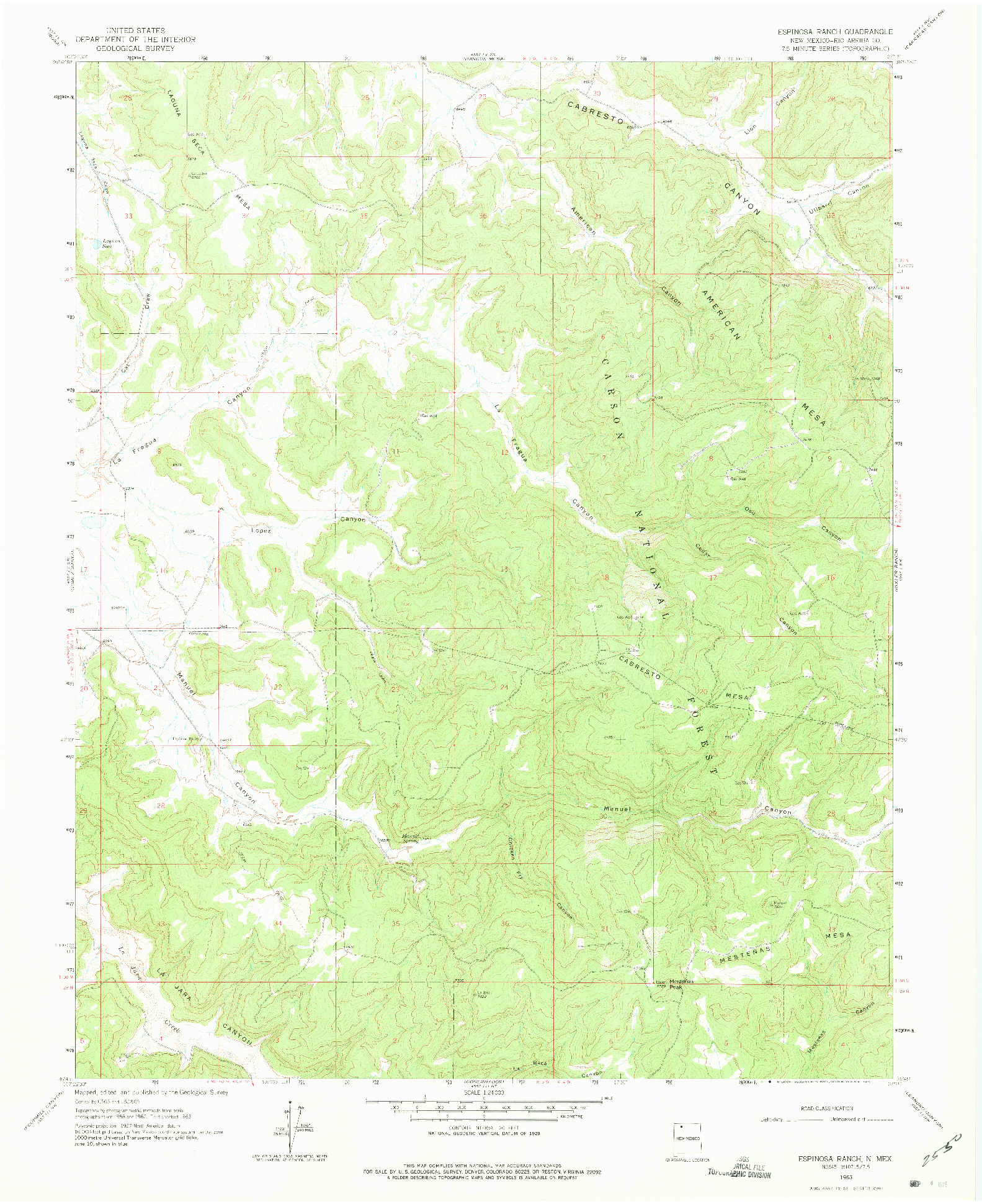 USGS 1:24000-SCALE QUADRANGLE FOR ESPINOSA RANCH, NM 1963