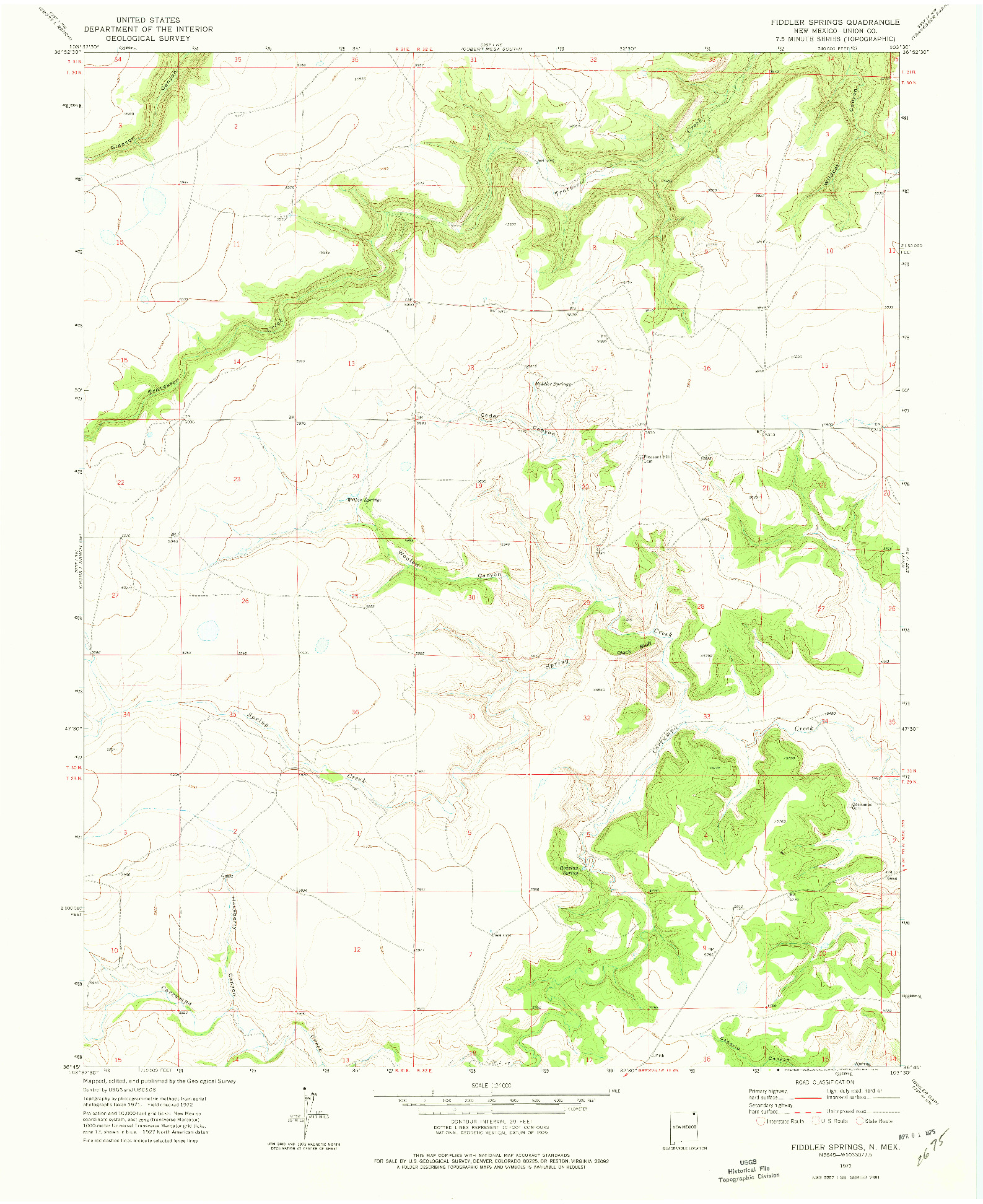 USGS 1:24000-SCALE QUADRANGLE FOR FIDDLER SPRINGS, NM 1972