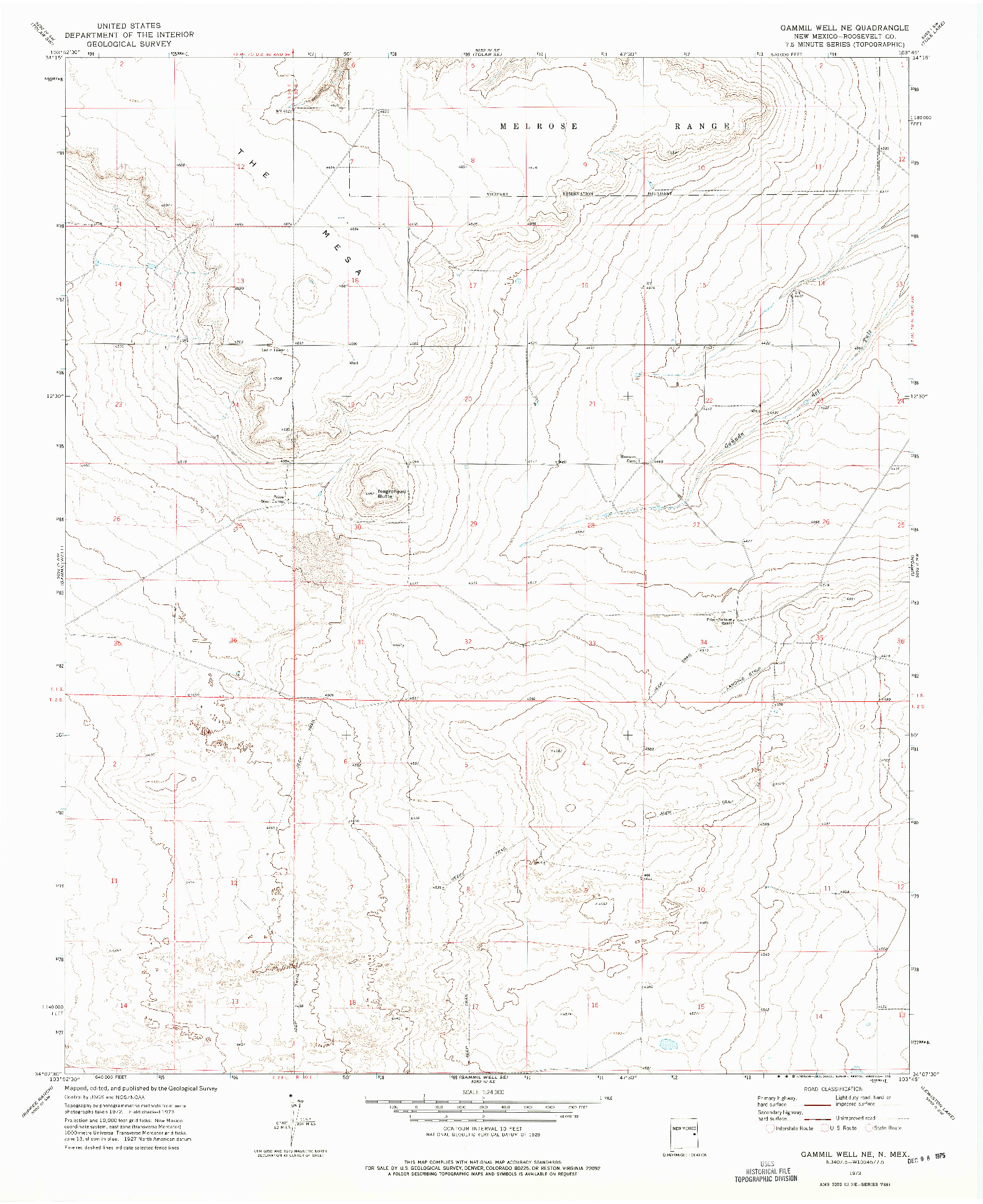 USGS 1:24000-SCALE QUADRANGLE FOR GAMMIL WELL NE, NM 1973