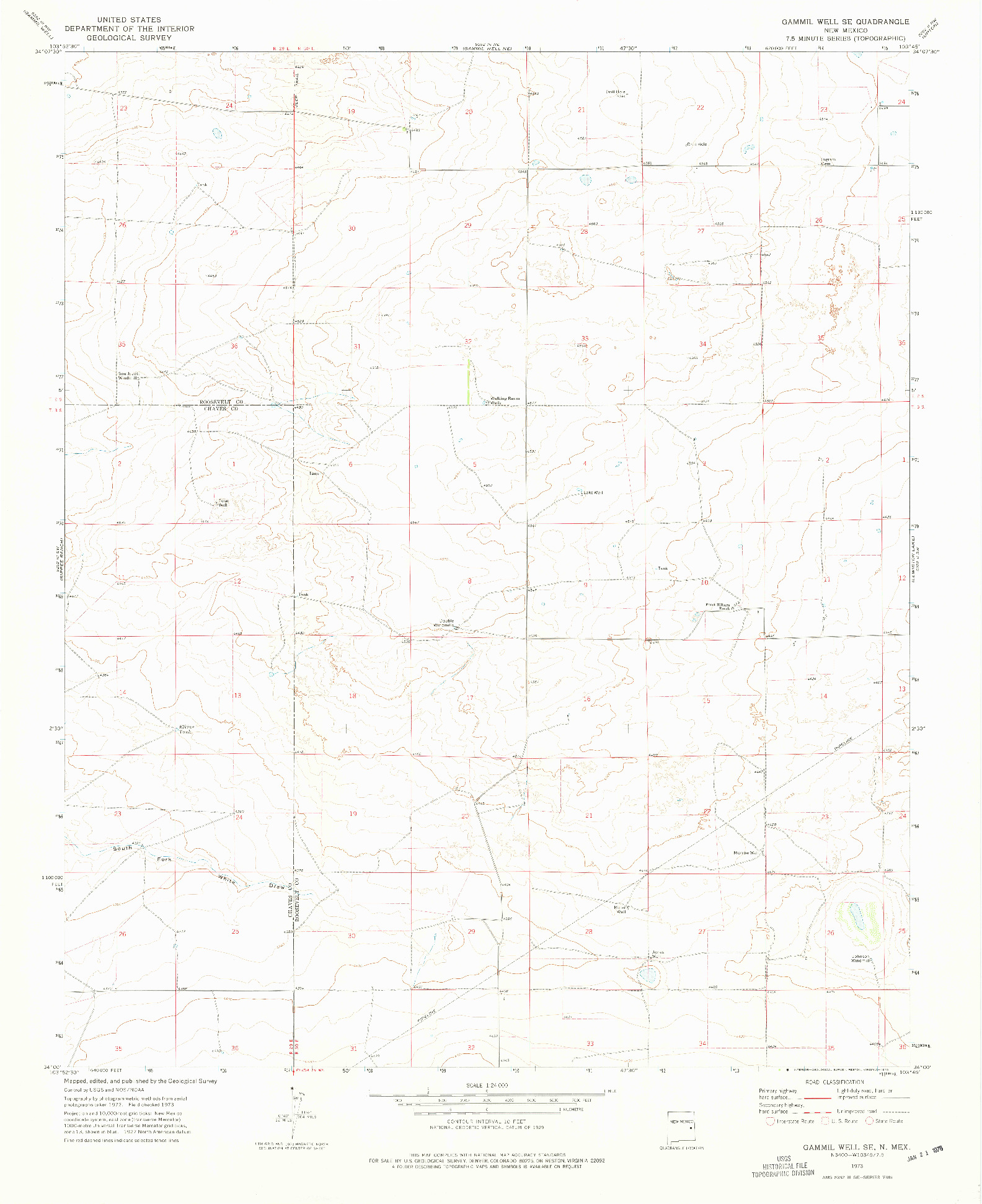 USGS 1:24000-SCALE QUADRANGLE FOR GAMMIL WELL SE, NM 1973