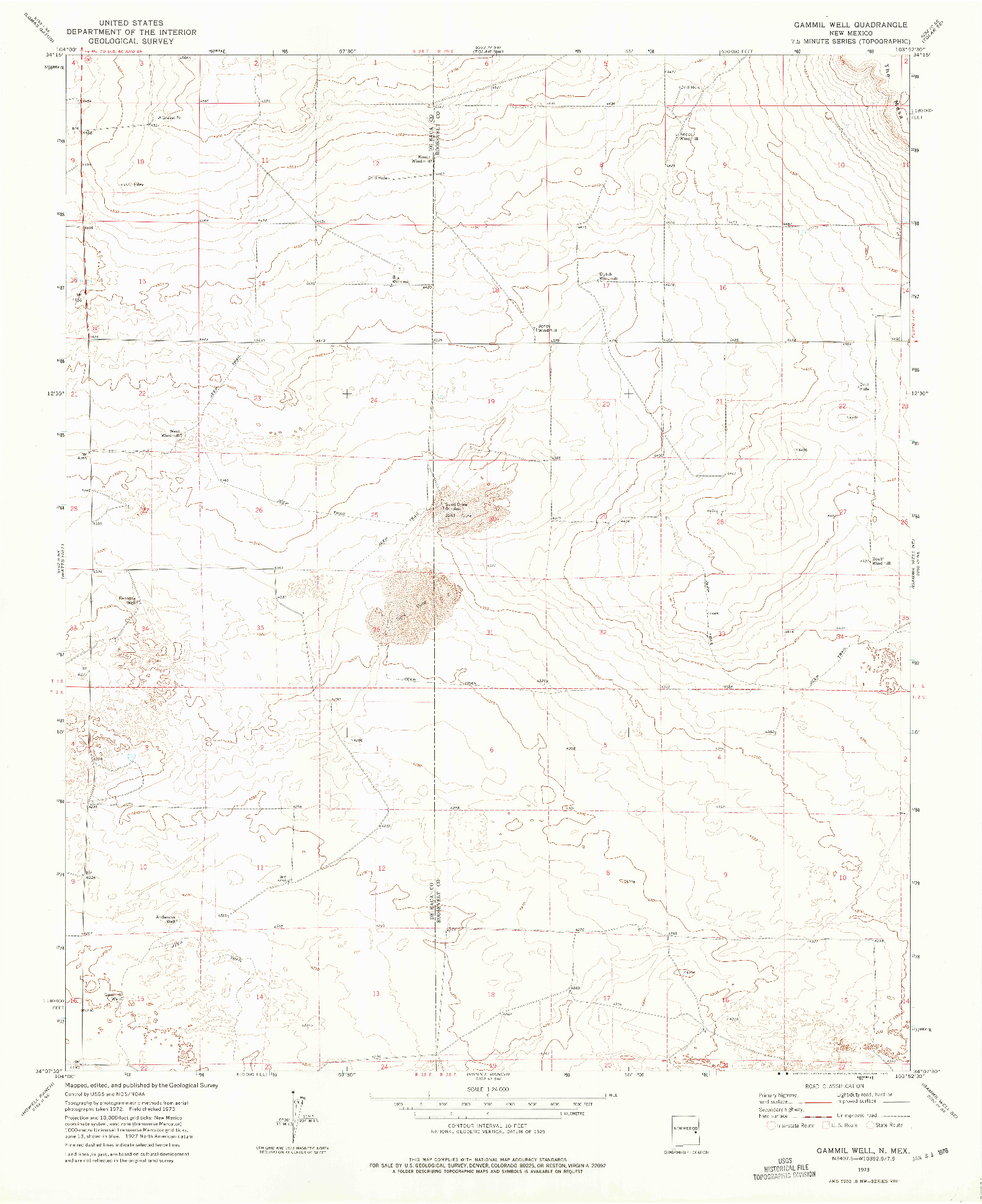 USGS 1:24000-SCALE QUADRANGLE FOR GAMMIL WELL, NM 1973