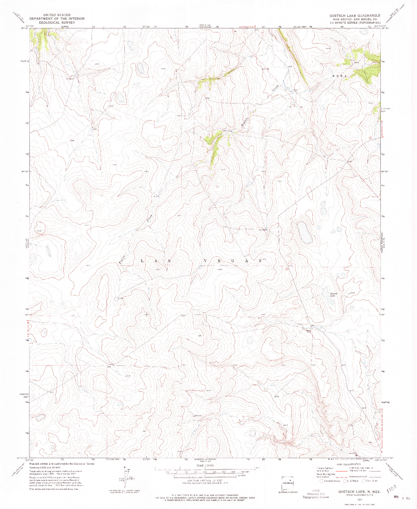 USGS 1:24000-SCALE QUADRANGLE FOR GOETSCH LAKE, NM 1971