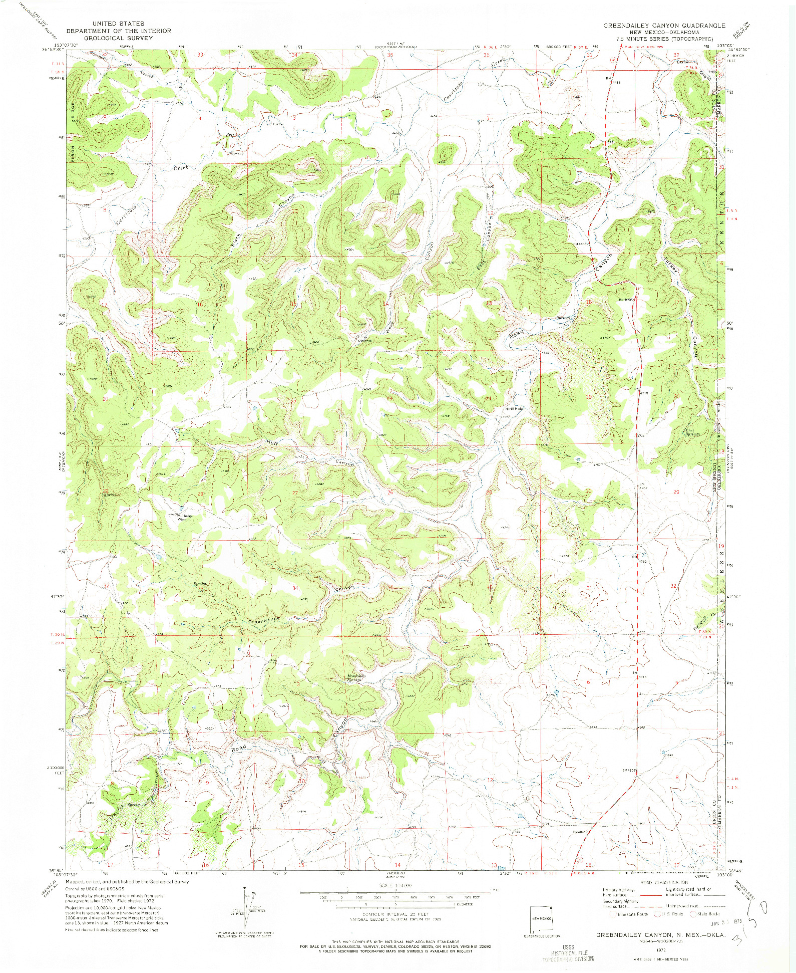 USGS 1:24000-SCALE QUADRANGLE FOR GREENDAILEY CANYON, NM 1972