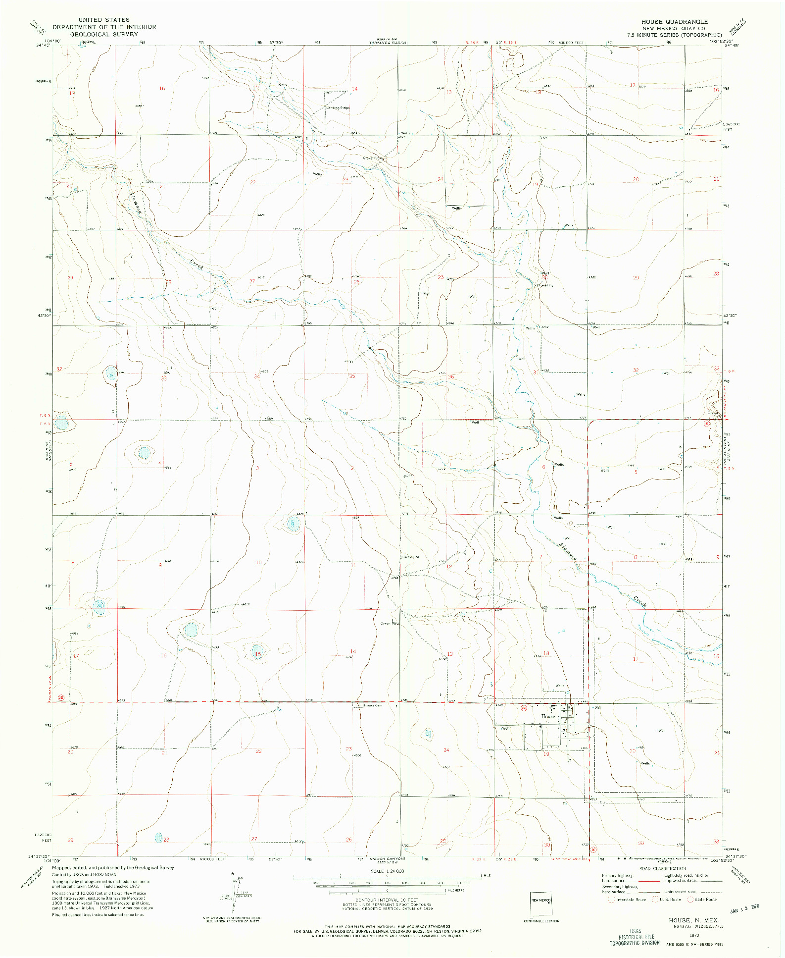 USGS 1:24000-SCALE QUADRANGLE FOR HOUSE, NM 1973