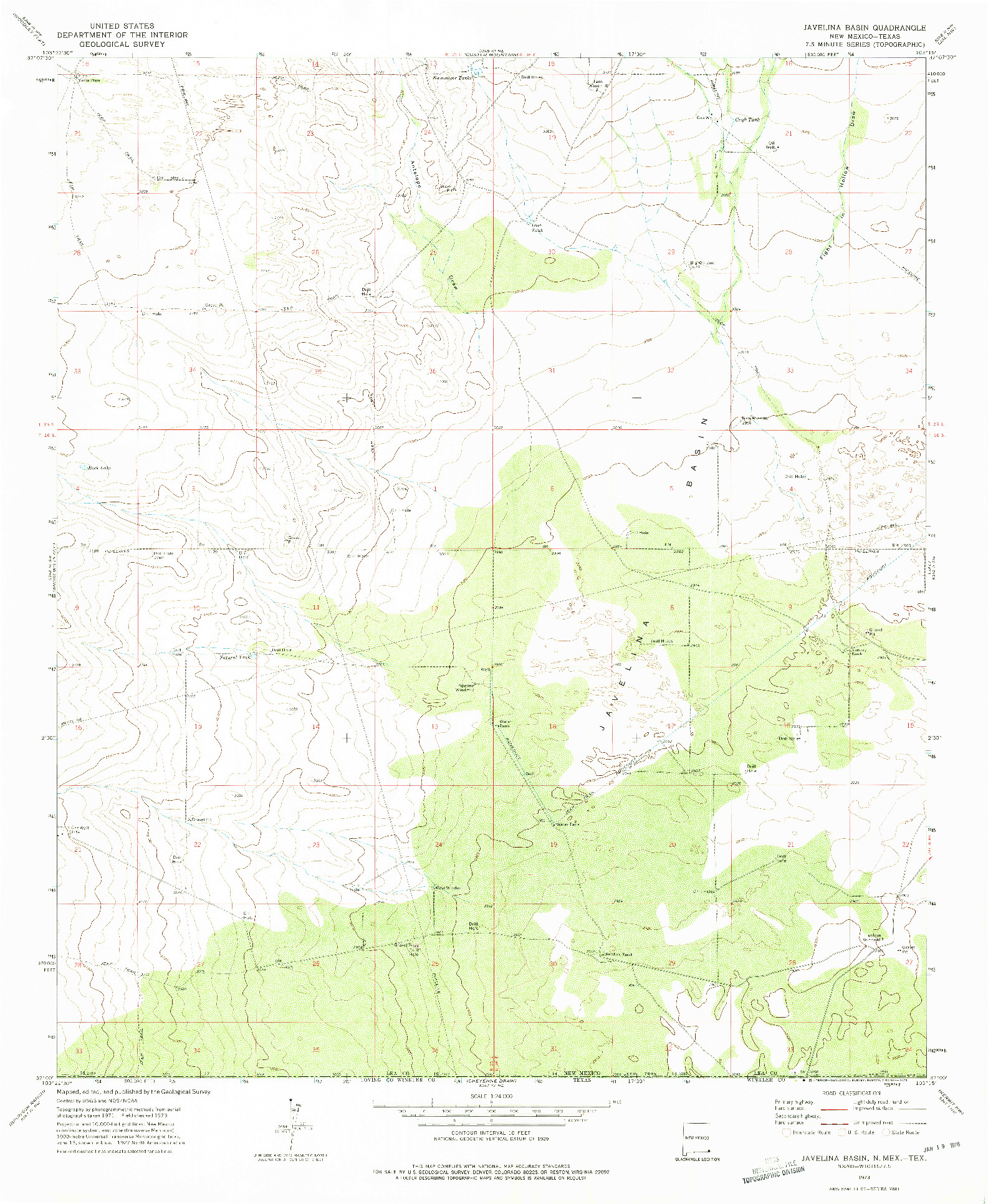 USGS 1:24000-SCALE QUADRANGLE FOR JAVELINA BASIN, NM 1973