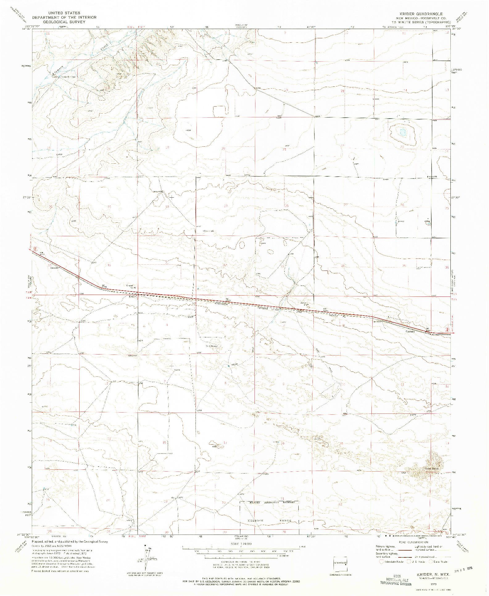 USGS 1:24000-SCALE QUADRANGLE FOR KRIDER, NM 1973
