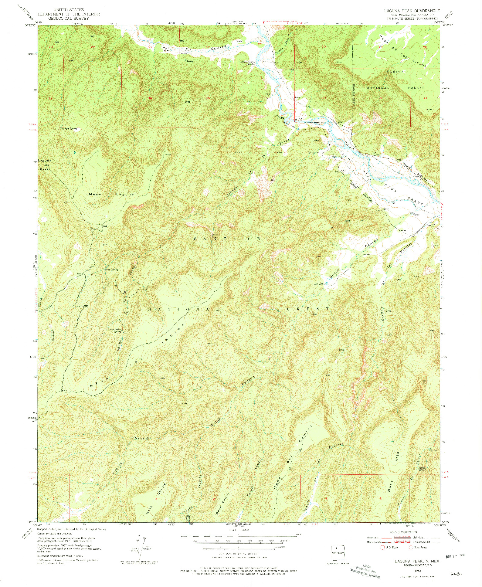 USGS 1:24000-SCALE QUADRANGLE FOR LAGUNA PEAK, NM 1953