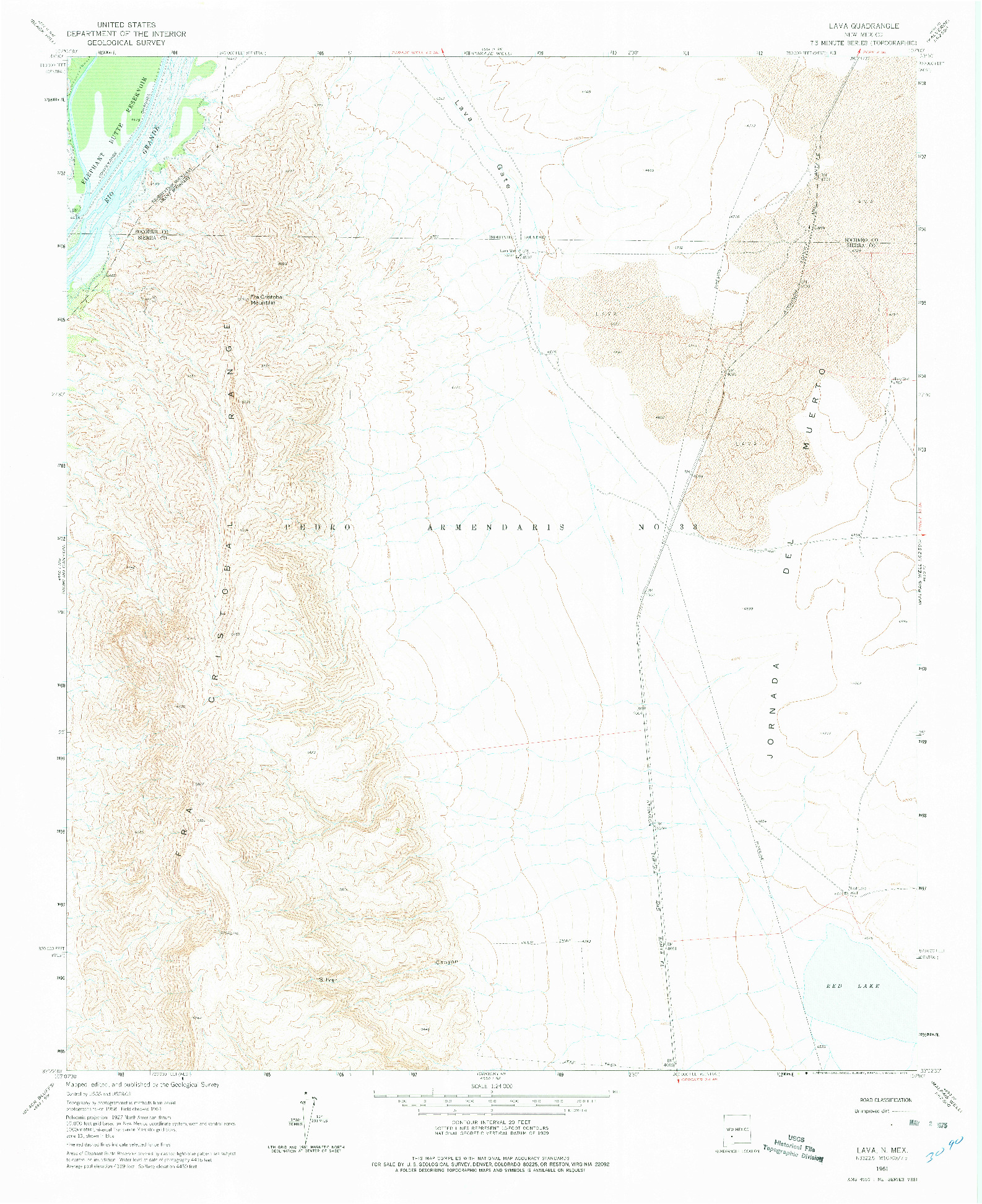 USGS 1:24000-SCALE QUADRANGLE FOR LAVA, NM 1961