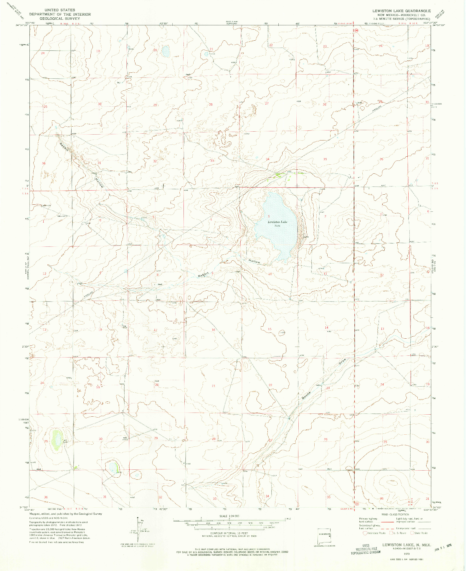 USGS 1:24000-SCALE QUADRANGLE FOR LEWISTON LAKE, NM 1973