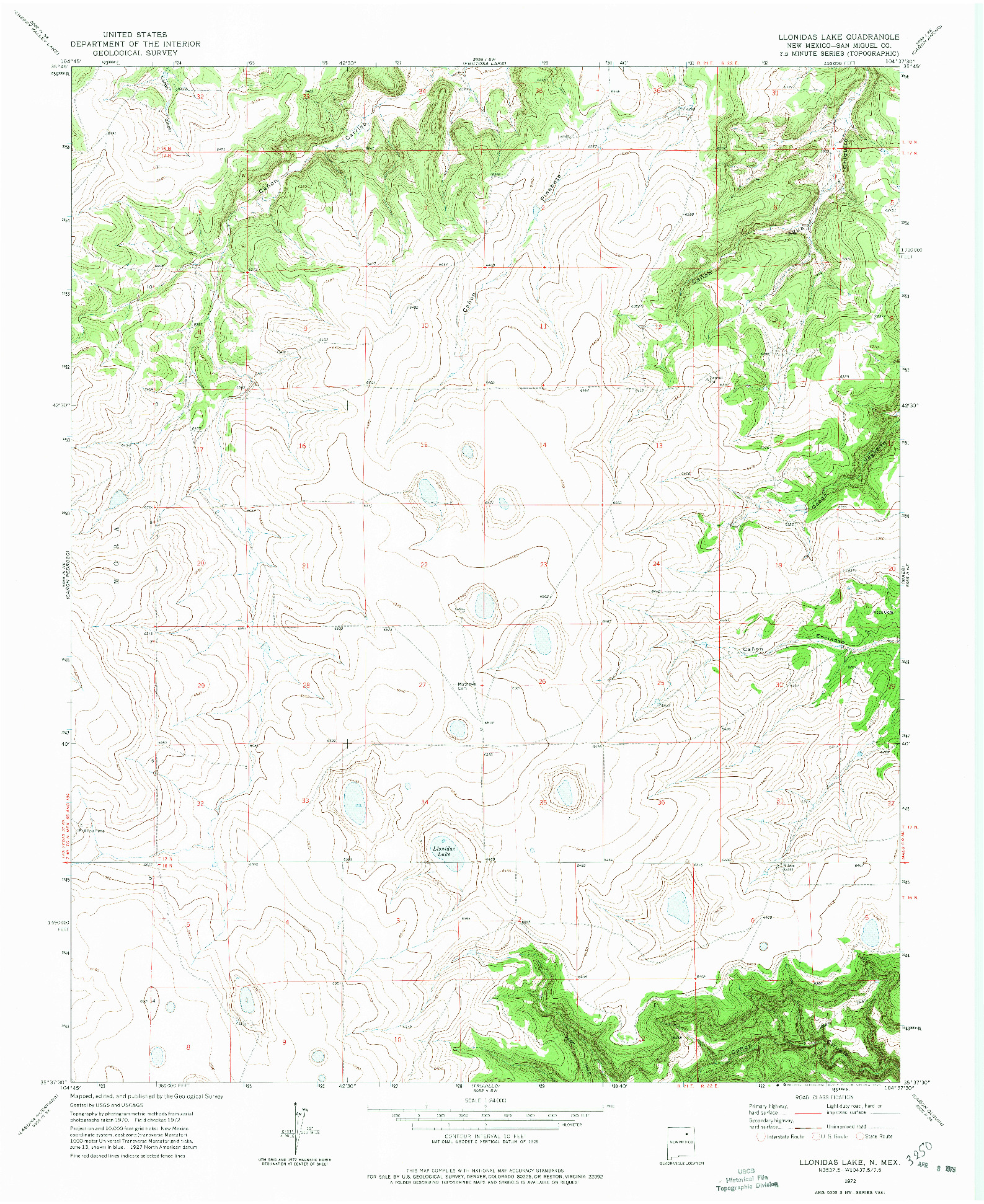 USGS 1:24000-SCALE QUADRANGLE FOR LLONIDAS LAKE, NM 1972