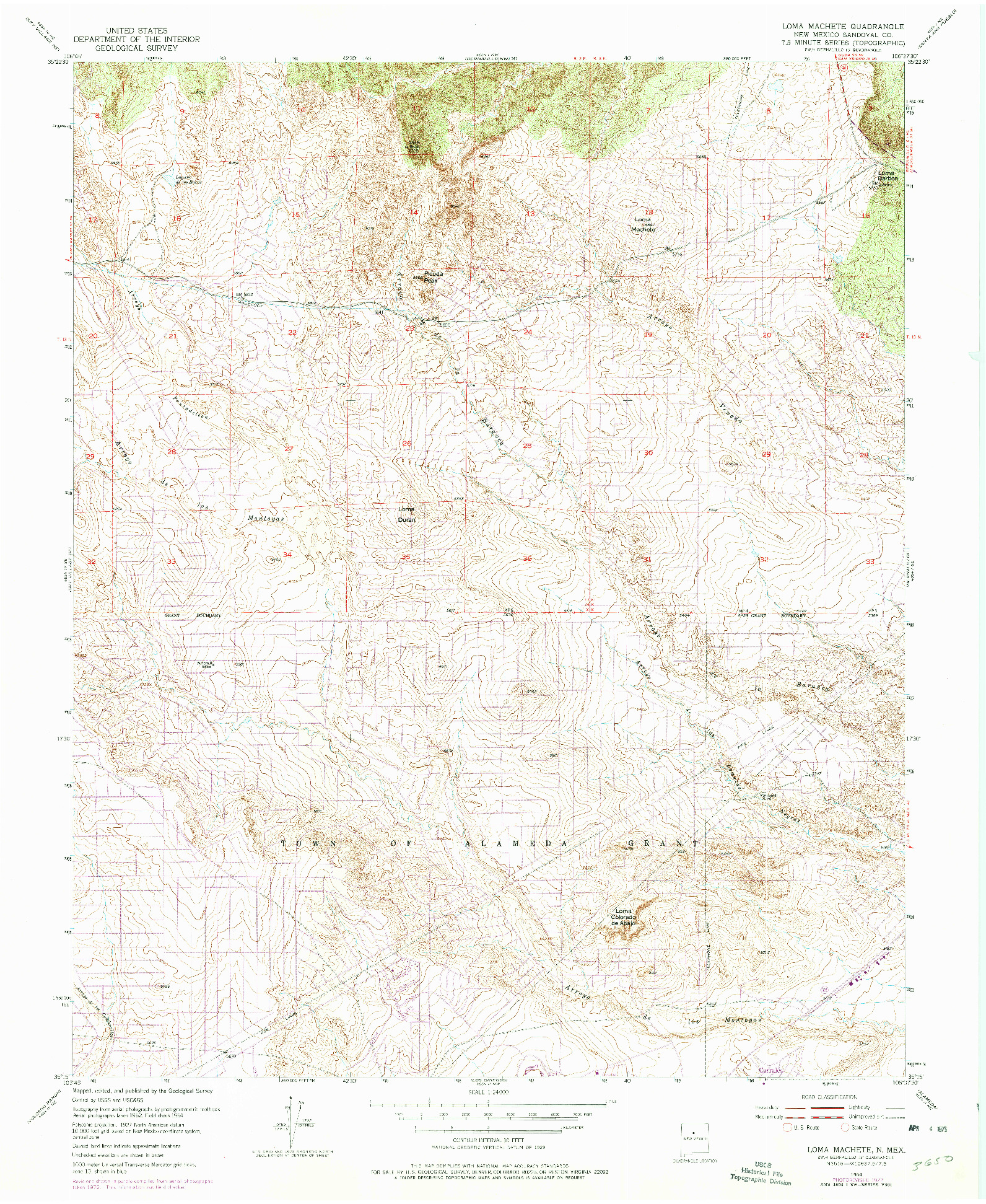 USGS 1:24000-SCALE QUADRANGLE FOR LOMA MACHETE, NM 1954