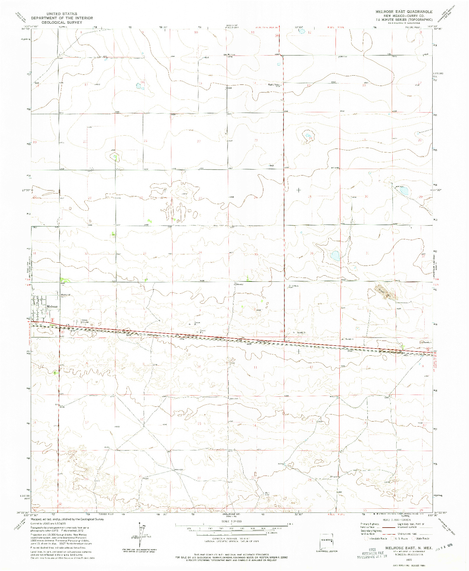 USGS 1:24000-SCALE QUADRANGLE FOR MELROSE EAST, NM 1972